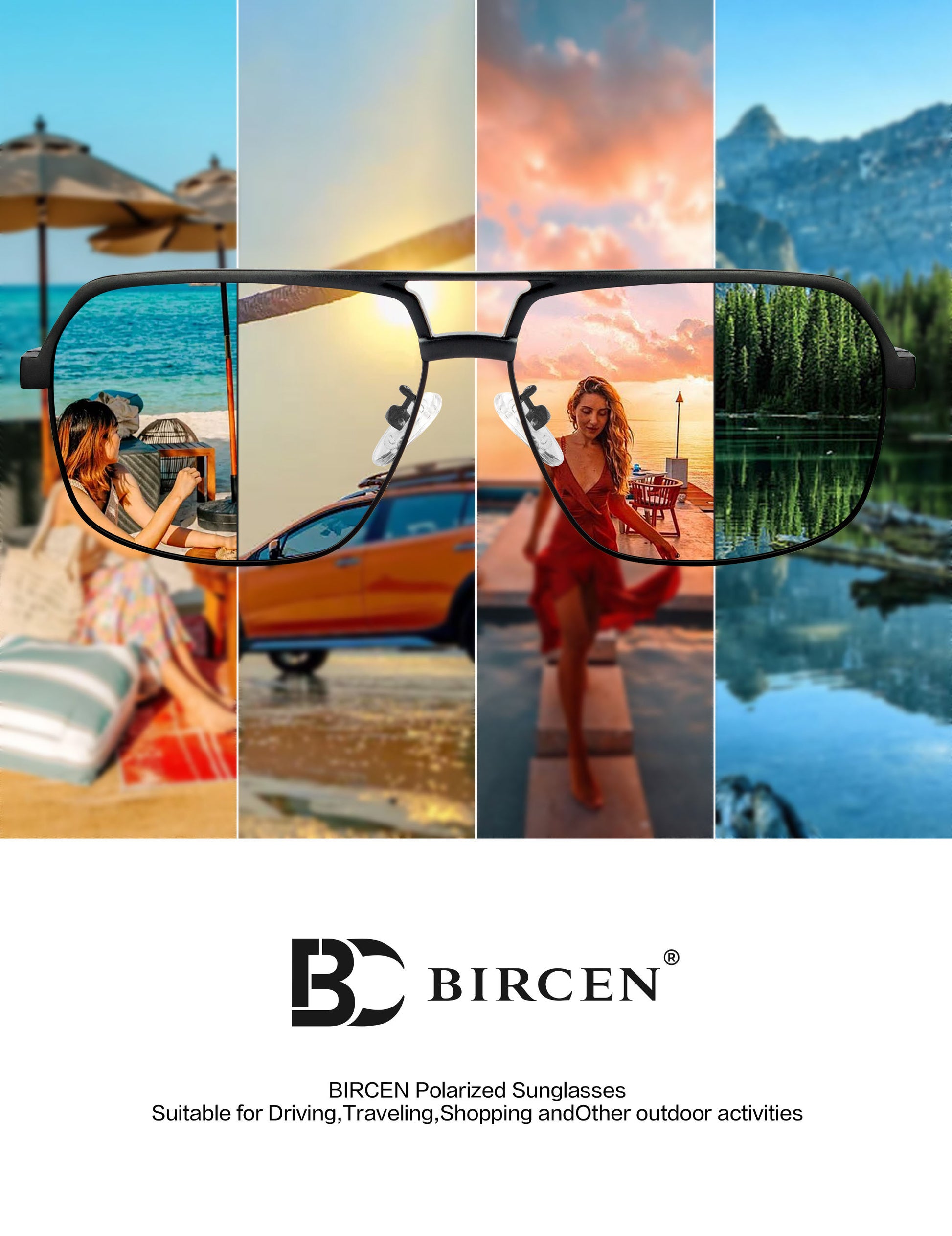BIRCEN Polarized Sunglasses for Men - UV Protection Metal Square Trendy Shades with Classic Retro Style BC8040