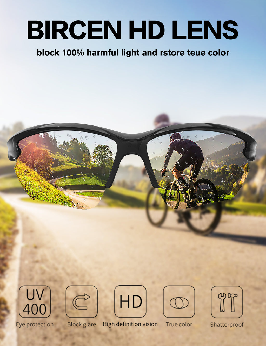 BIRCEN Sport Polarized Sunglasses for Men - Women: UV Protection Fishing Glasses for Driving Running Cycling BCY135