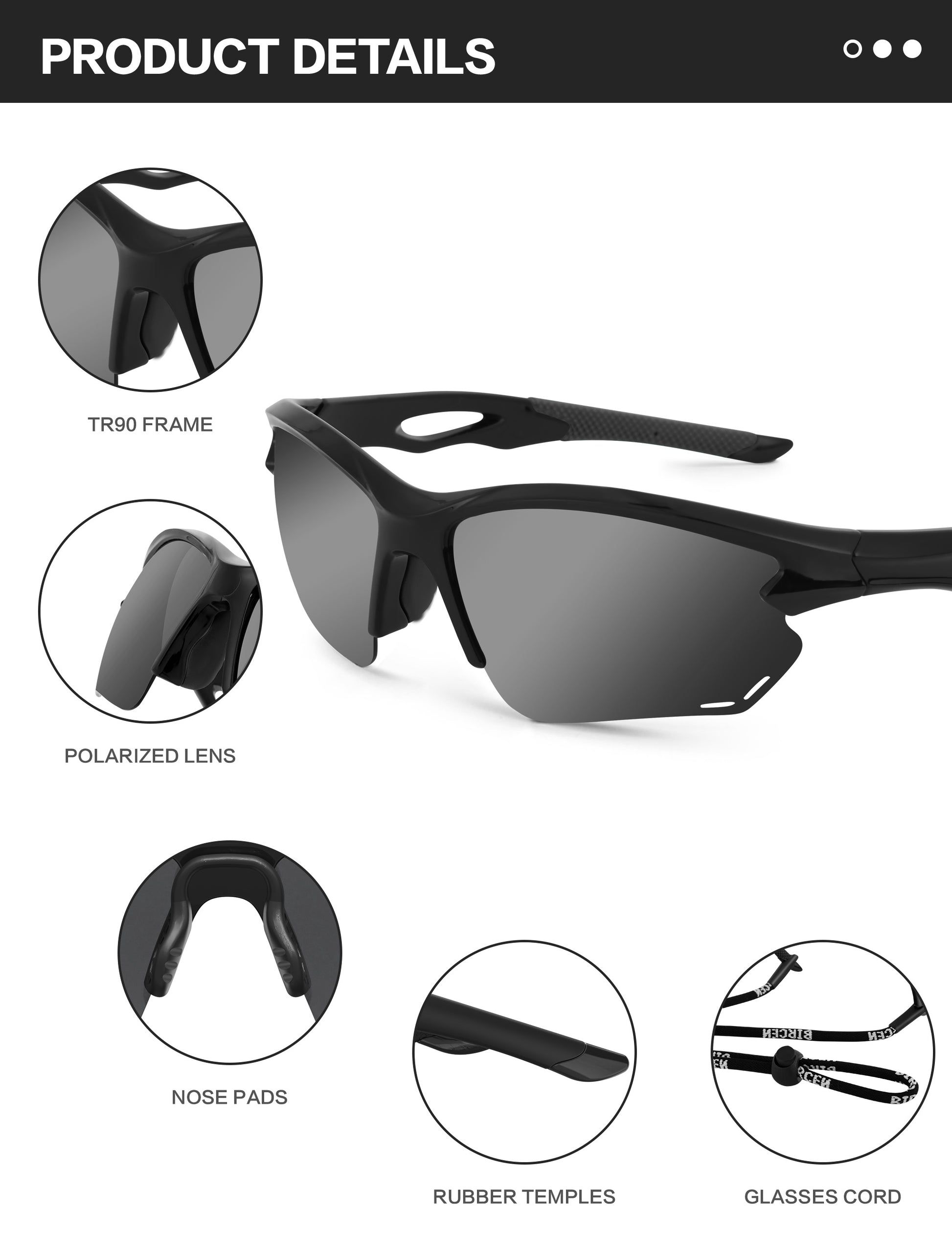 BIRCEN Sport Polarized Sunglasses for Men - Women: UV Protection Fishing Glasses for Driving Running Cycling BCY135