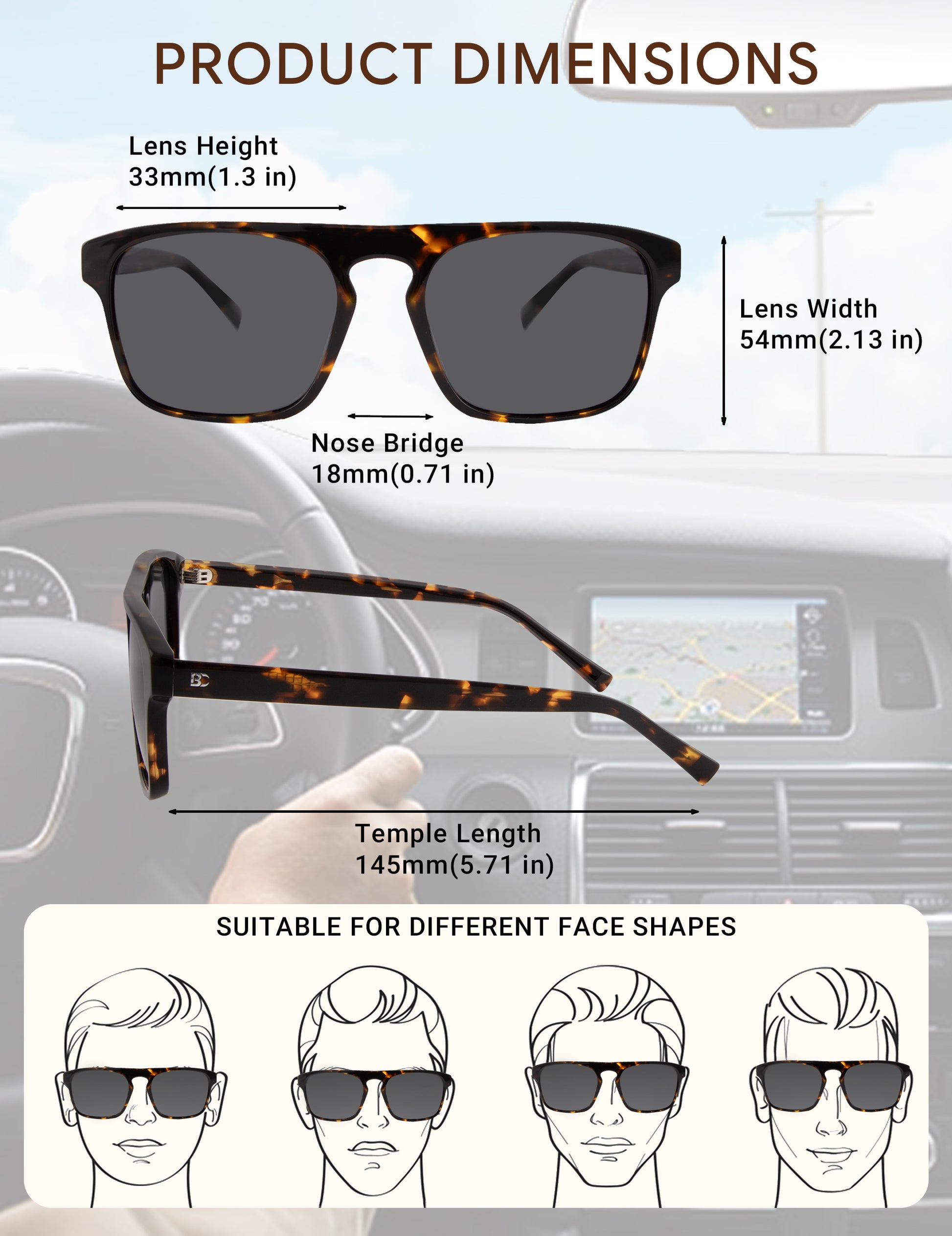 BIRCEN Mens Acetate Polarized Sunglasses: Retro Square Sun Glasses UV400 Protection Anti-Glare Shades for Driving Travel BC1775