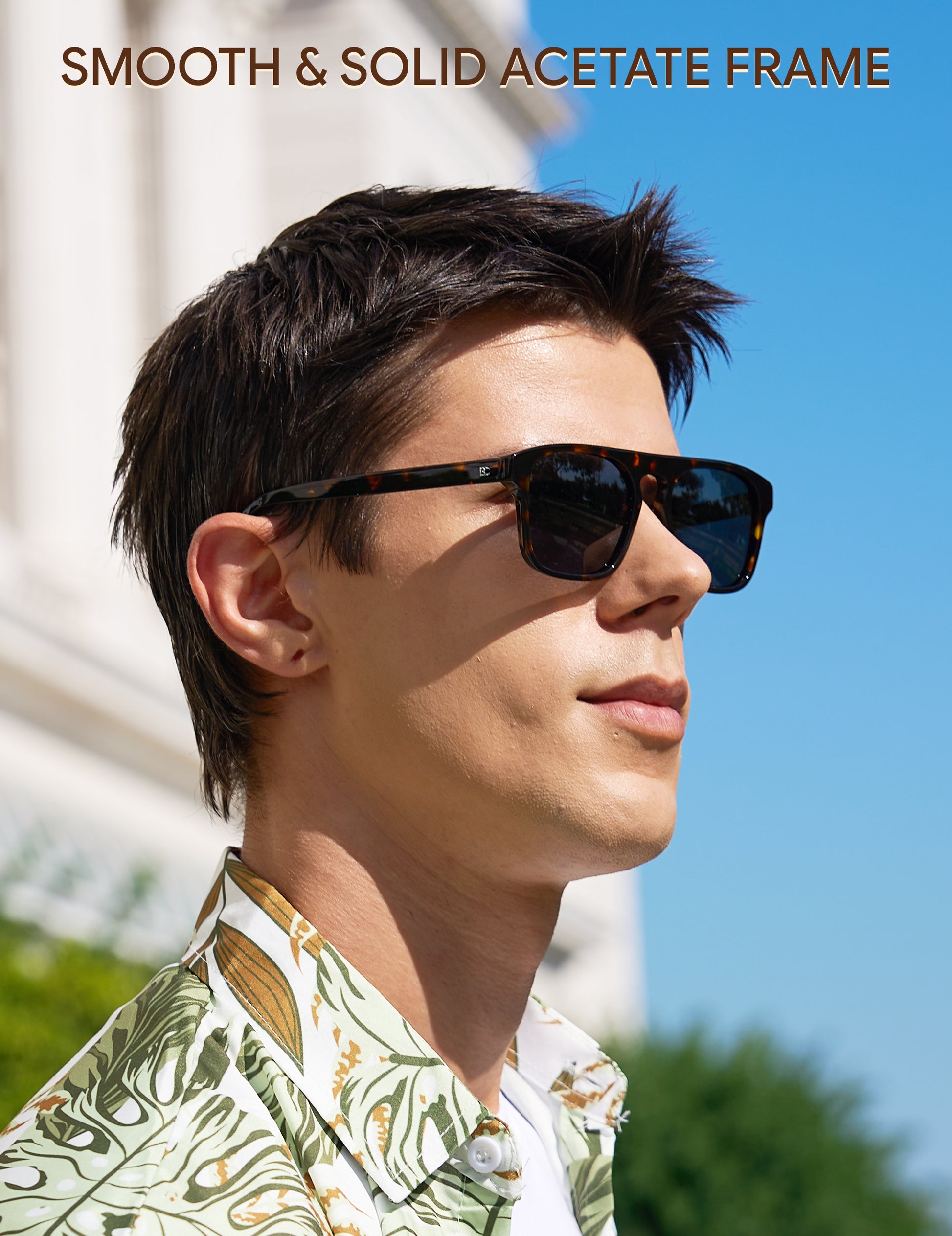 BIRCEN Mens Acetate Polarized Sunglasses: Retro Square Sun Glasses UV400 Protection Anti-Glare Shades for Driving Travel BC1775