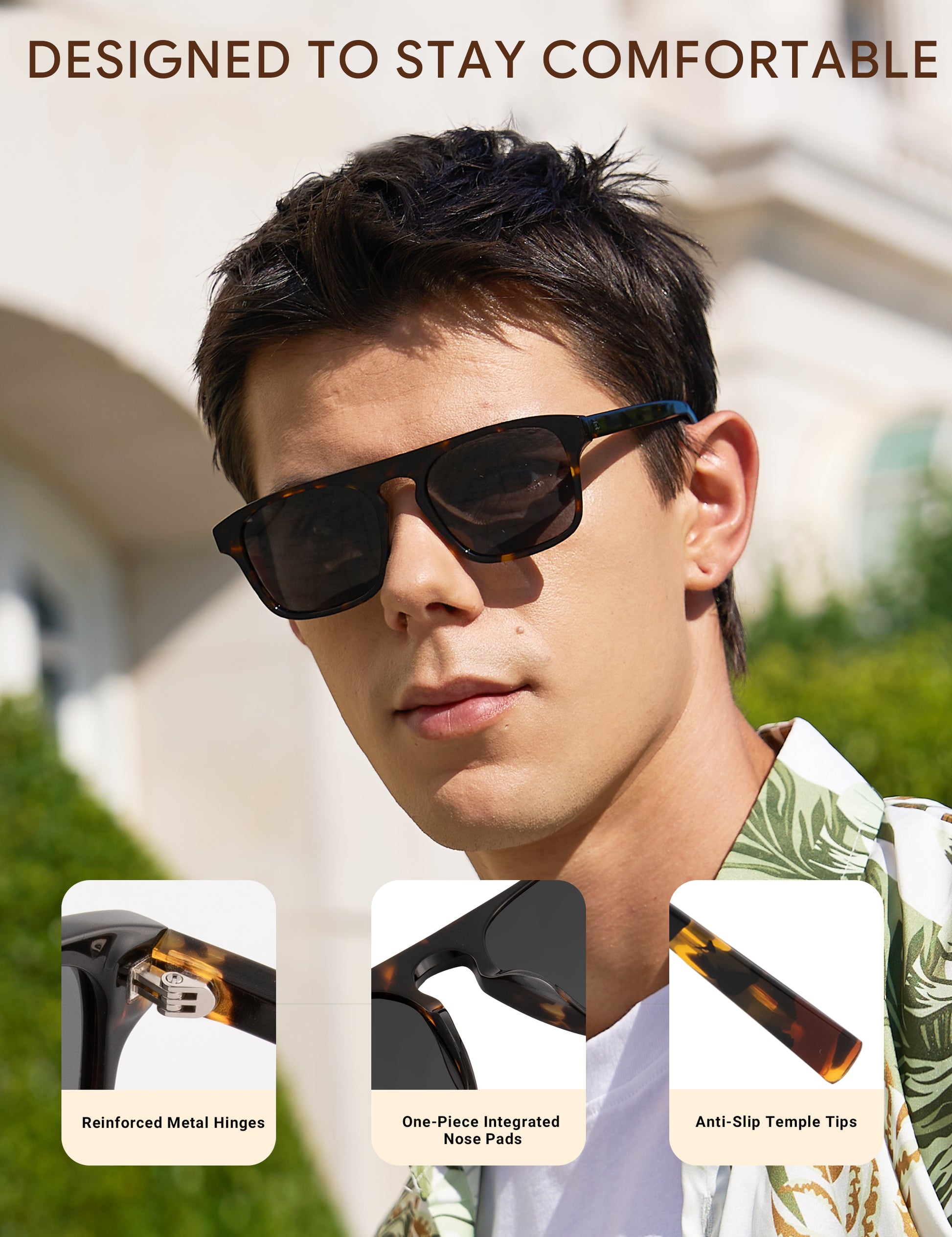 BIRCEN Mens Acetate Polarized Sunglasses: Retro Square Sun Glasses UV400 Protection Anti-Glare Shades for Driving Travel BC1775
