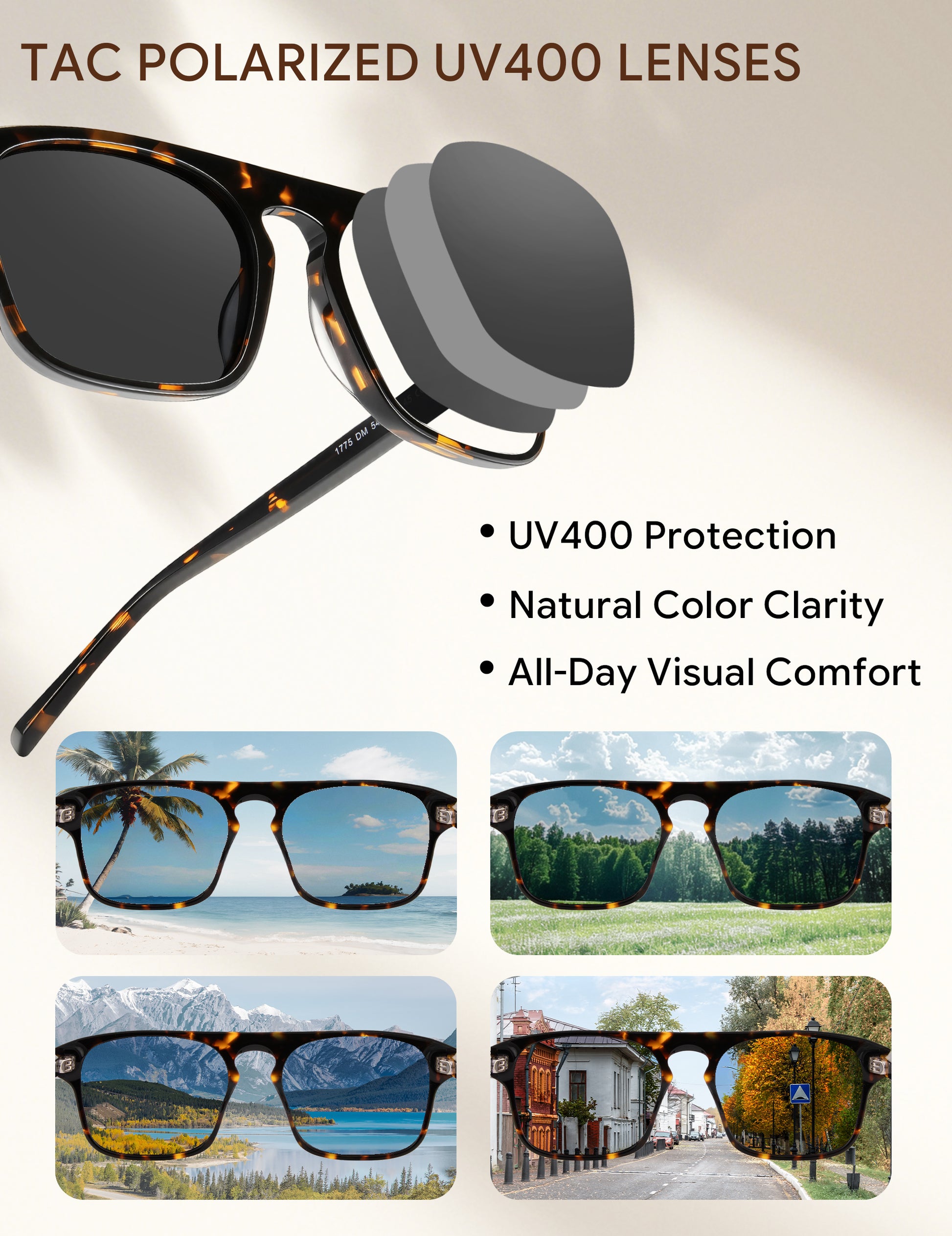 BIRCEN Mens Acetate Polarized Sunglasses: Retro Square Sun Glasses UV400 Protection Anti-Glare Shades for Driving Travel BC1775