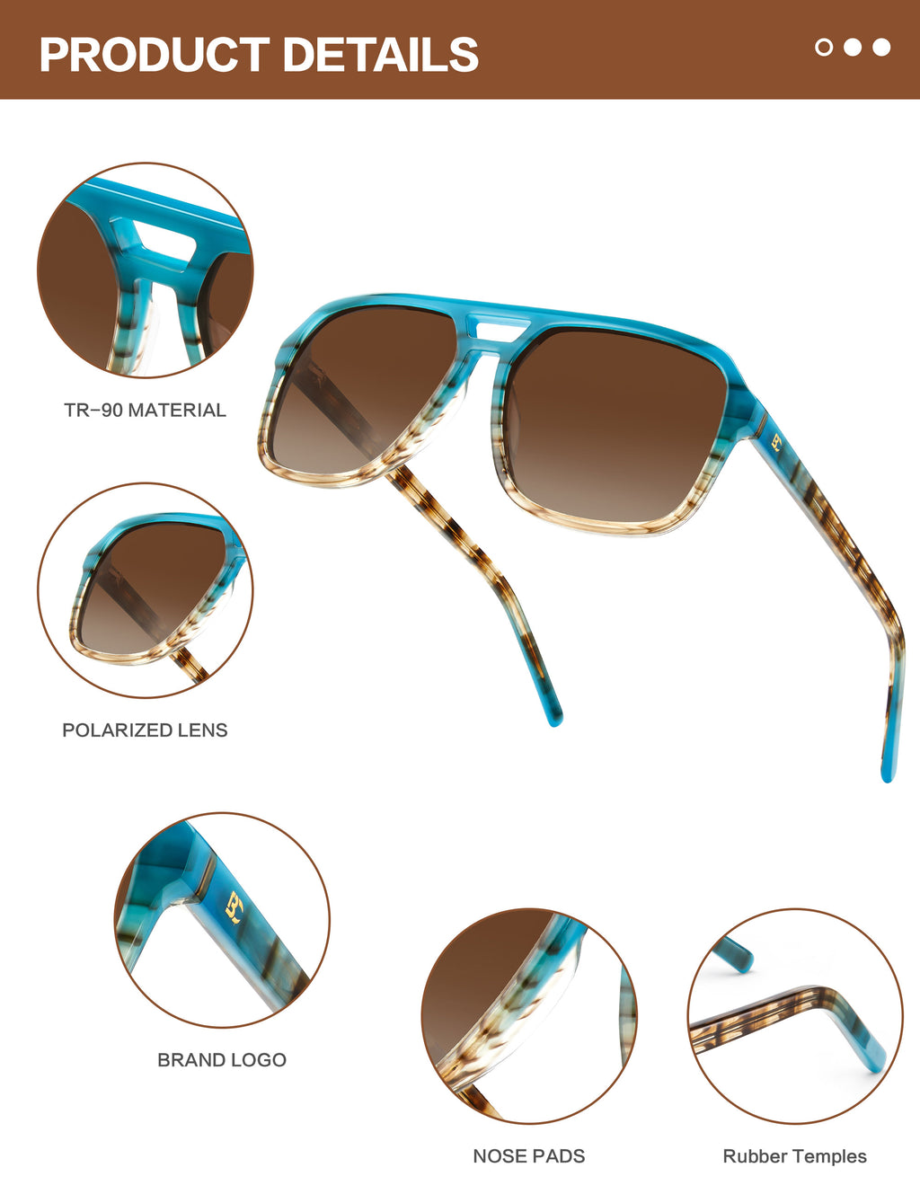 BIRCEN Women Polarized Acetate Sunglasses: Fashion Square Aviator Shades BC2007