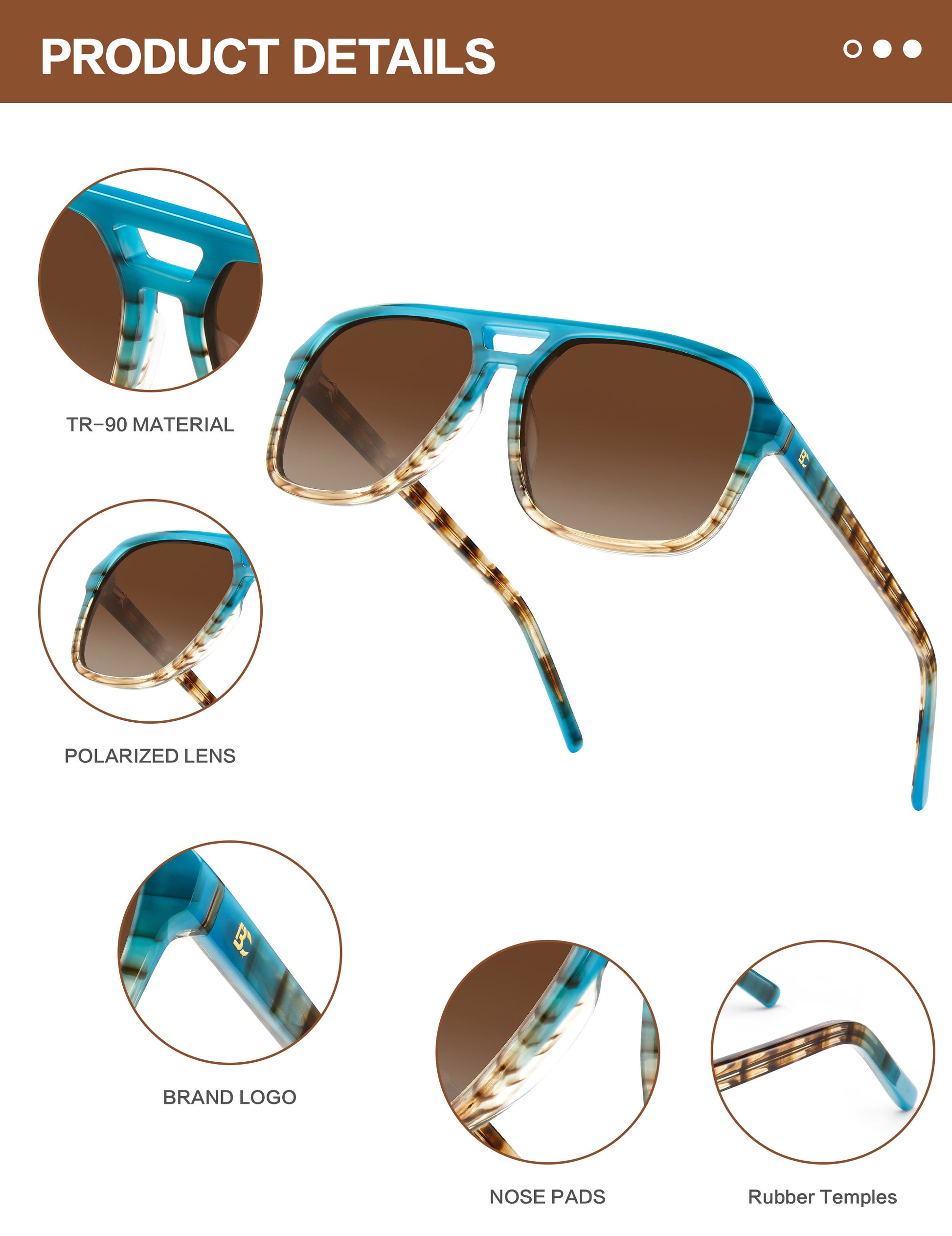 BIRCEN Women Polarized Acetate Sunglasses: Fashion Square Aviator Shades