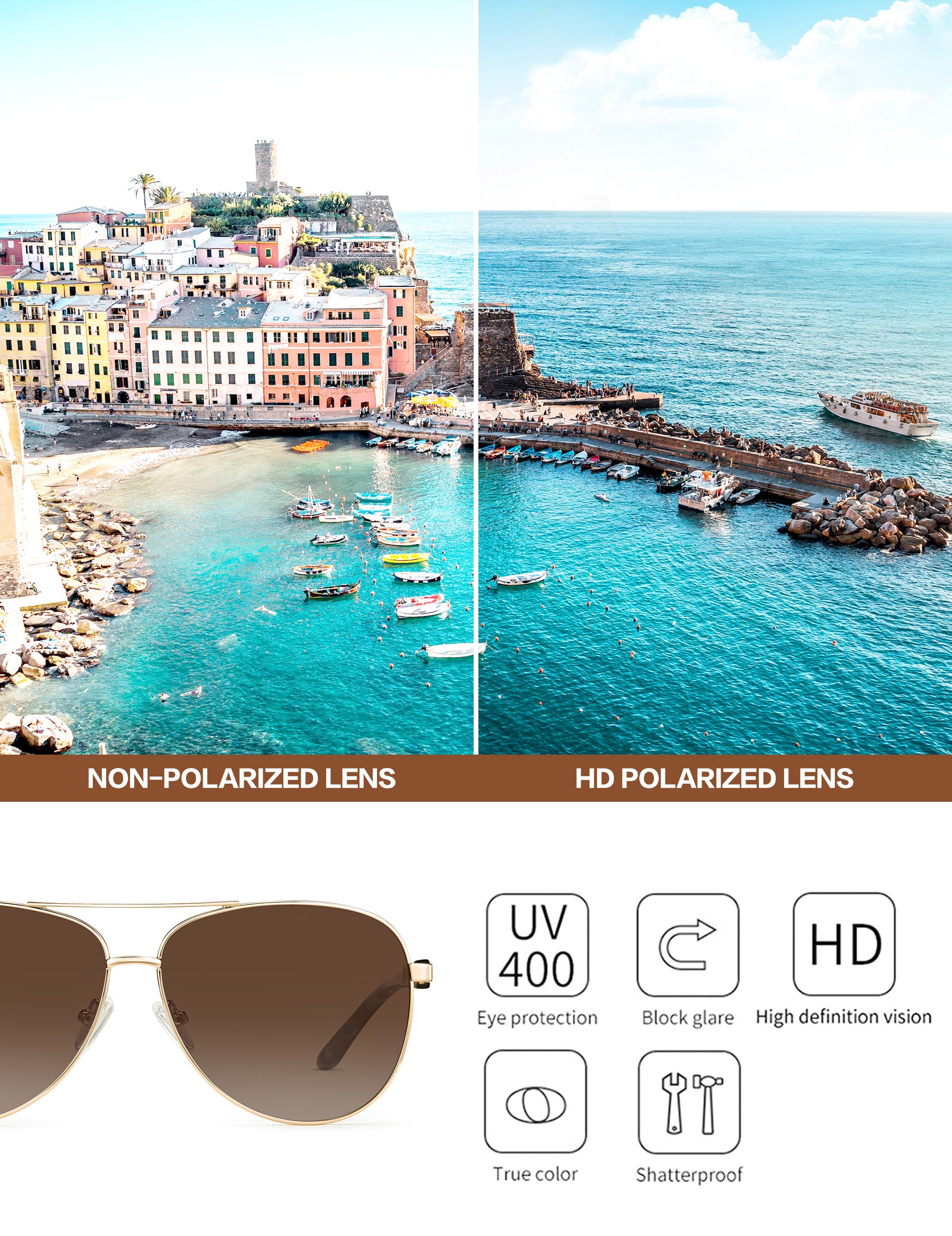 BIRCEN Polarized Aviator Sunglasses for Women : UV Protection Acetate Square Sunglass With Retro Classic Style