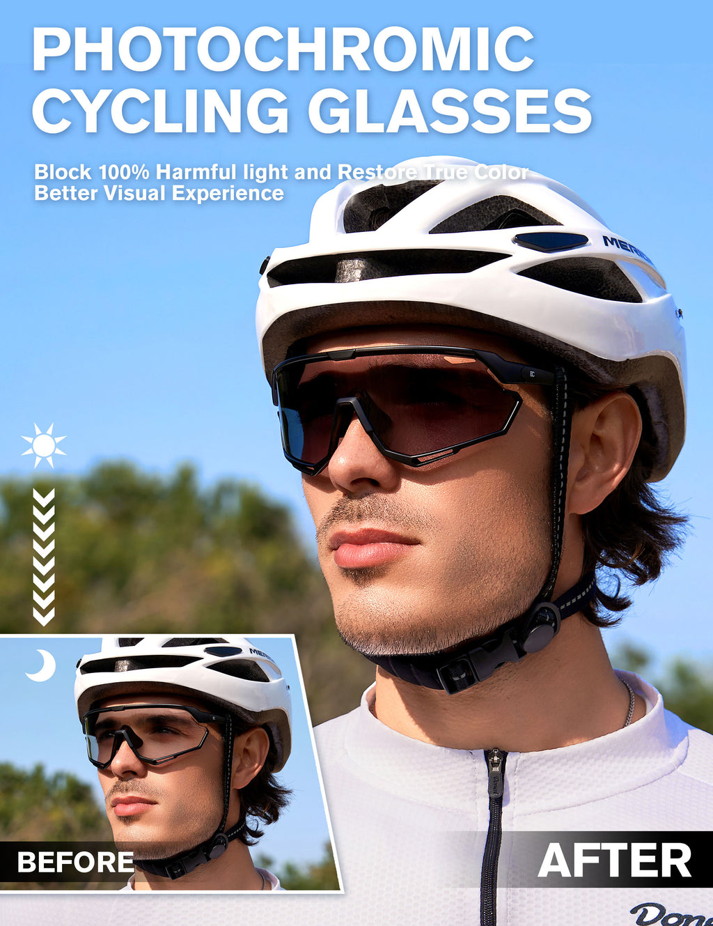 BIRCEN Photochromic Cycling Glasses: Mountain Bike Sports Sunglasses for Men Women Running Riding MTB Baseball BC2114B