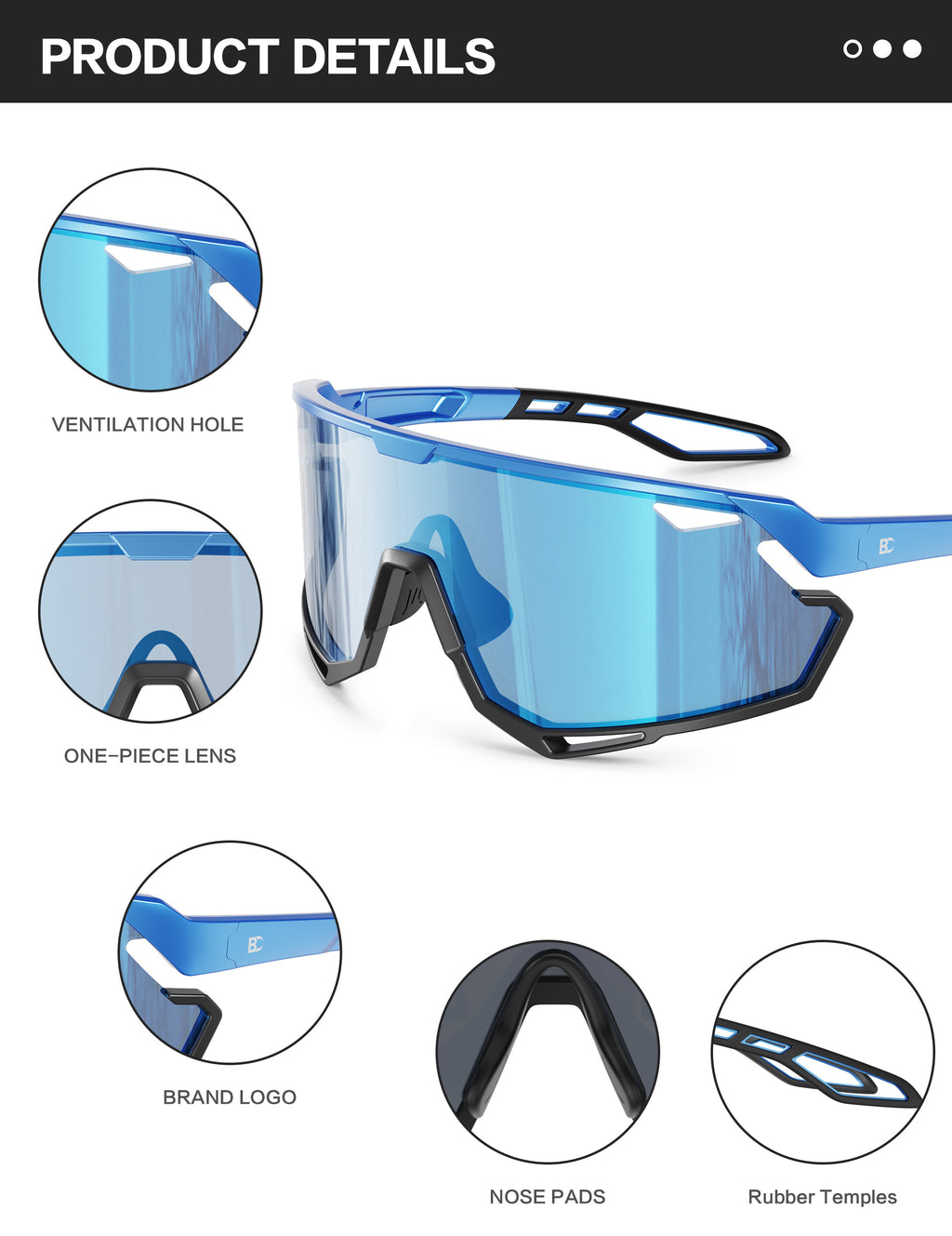 BIRCEN Photochromic Cycling Glasses: Mountain Bike Sports Sunglasses for Men Women Running Riding MTB Baseball BC2114B