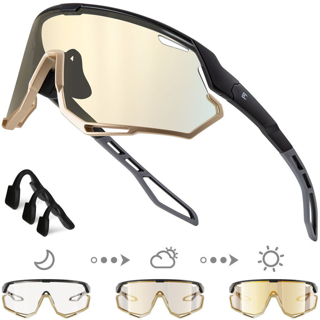 BIRCEN Photochromic Cycling Glasses: Mountain Bike Sports Sunglasses for Men Women Running Riding MTB Baseball BC2114B
