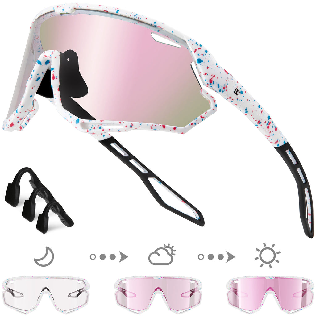 BIRCEN Photochromic Cycling Glasses: Mountain Bike Sports Sunglasses for Men Women Running Riding MTB Baseball BC2114B