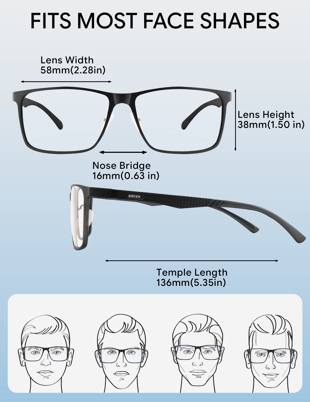 BIRCEN Mens Blue Light Glasses: Lightweight Al-Mg Metal Bluelight Blocking Computer Glasses Anti Eyestrain for Office & Home BC2684L