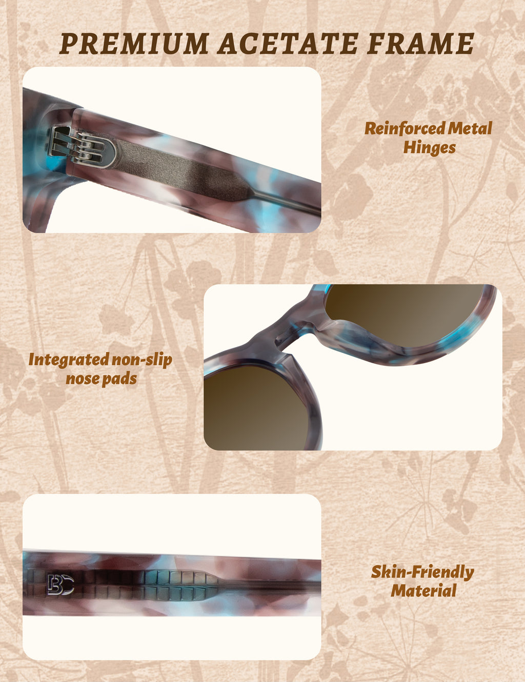 BIRCEN Womens Round Polarized Sunglasses: Retro Acetate Sun Glasses UV400 Protection Shades for Driving Beach Daily Wear BC2853