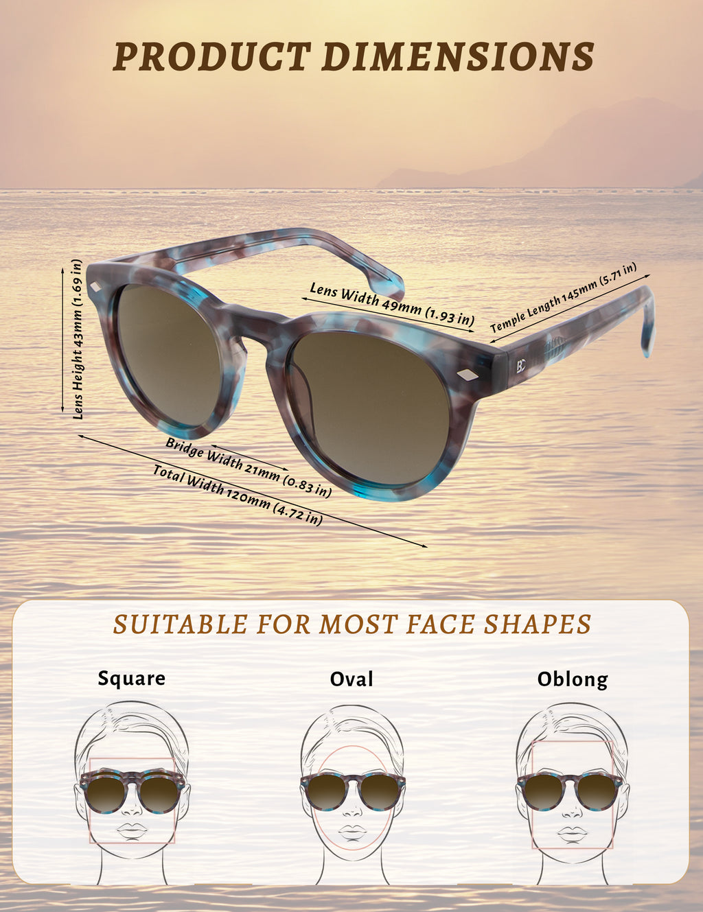 BIRCEN Womens Round Polarized Sunglasses: Retro Acetate Sun Glasses UV400 Protection Shades for Driving Beach Daily Wear BC2853
