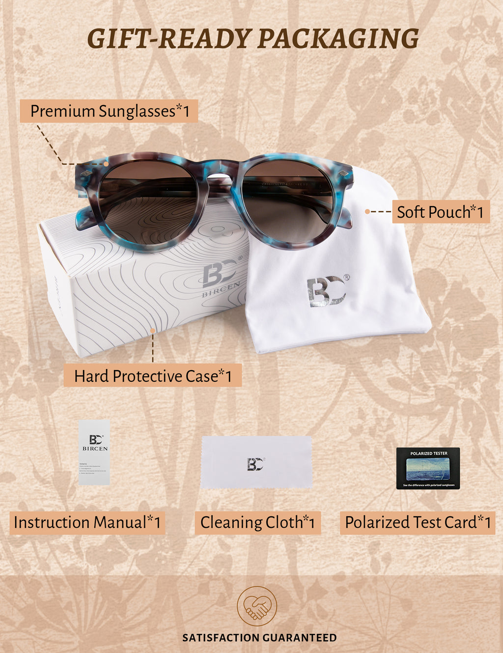 BIRCEN Womens Round Polarized Sunglasses: Retro Acetate Sun Glasses UV400 Protection Shades for Driving Beach Daily Wear BC2853
