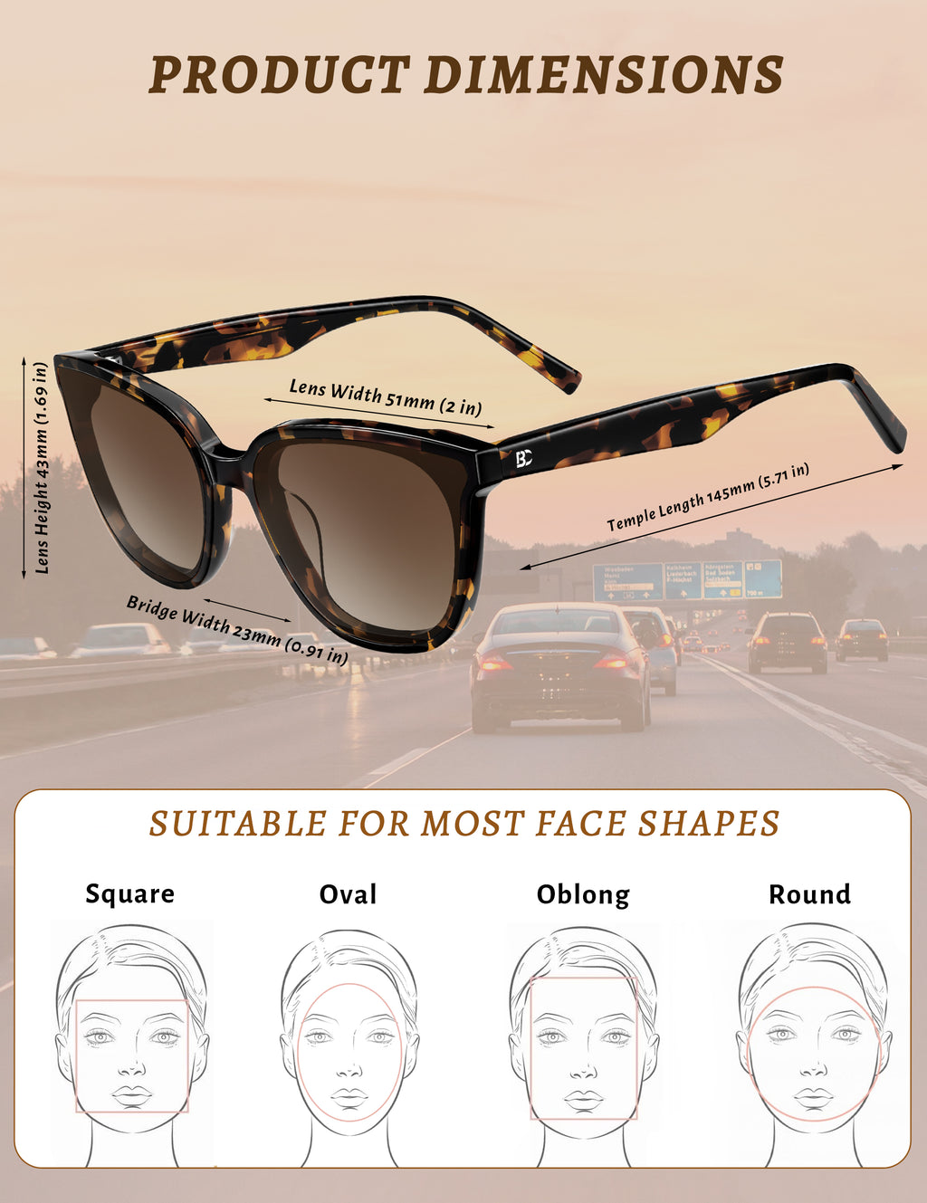 BIRCEN Polarized Cat-Eye Sunglasses for Women: Trendy Acetate Sun Glasses Nylon Lens UV Protection for Travel Driving BC2855