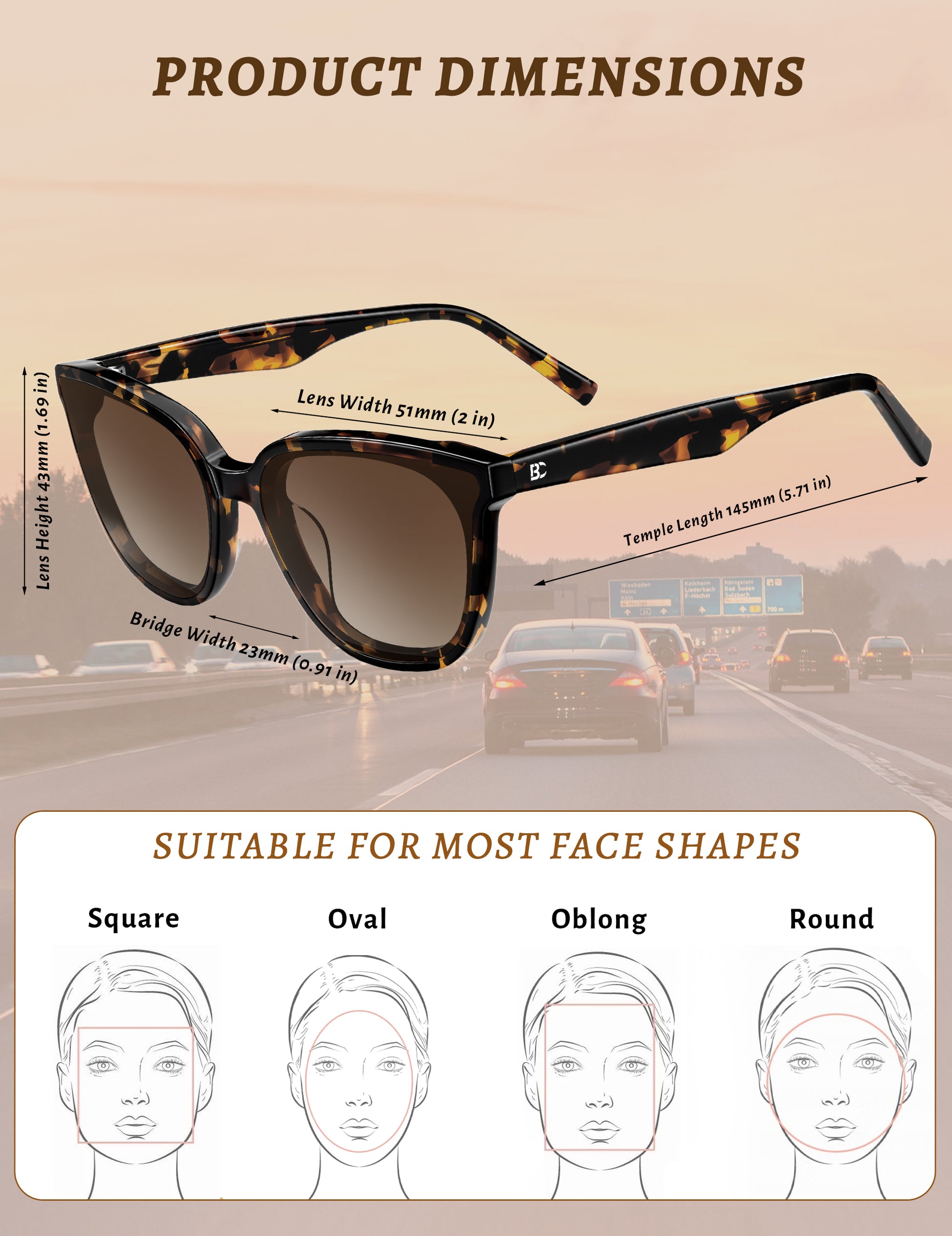 BIRCEN Polarized Cat-Eye Sunglasses for Women: Trendy Acetate Sun Glasses Nylon Lens UV Protection for Travel Driving BC2855