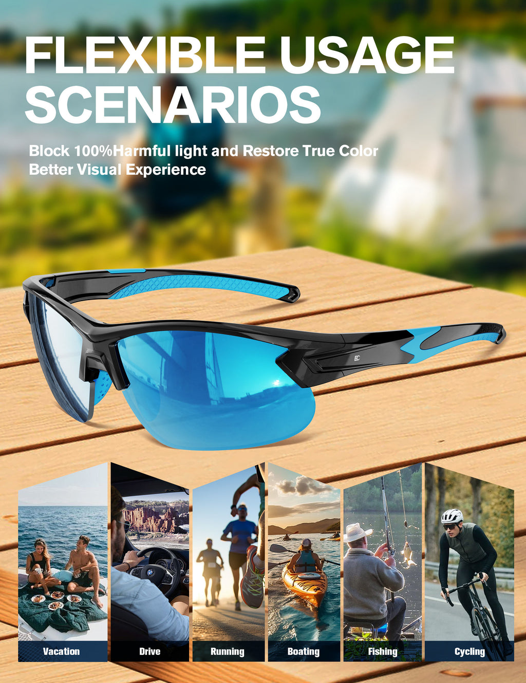 BIRCEN Polarized Sport Sunglasses for Men: UV Protection Fishing Shades for Golf Baseball Driving Motorcycle BC3065
