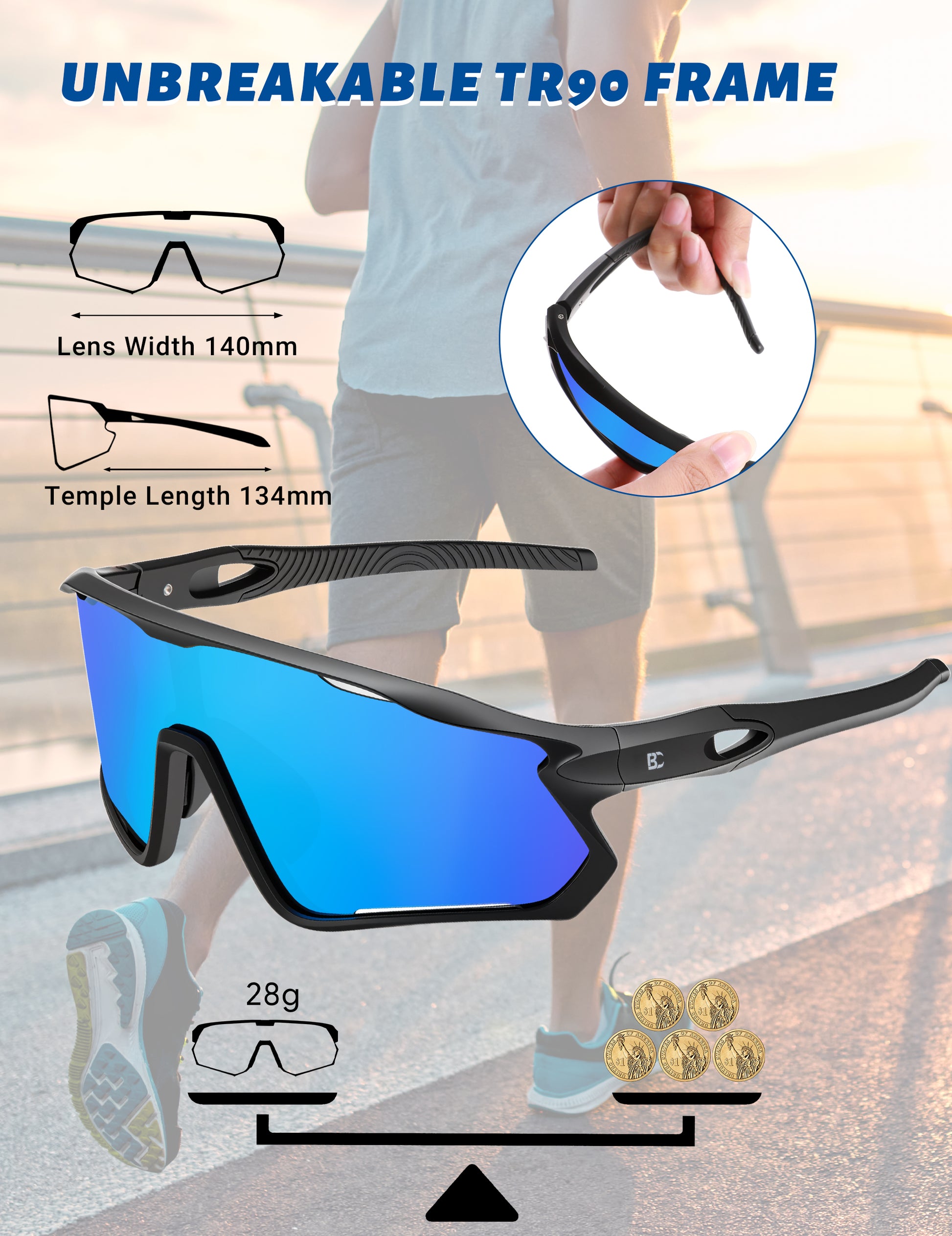 BIRCEN Polarized Baseball Running Sunglasses: TR90 Sports Cycling Glasses for Men Women UV400 Protection for Driving MTB BCY332