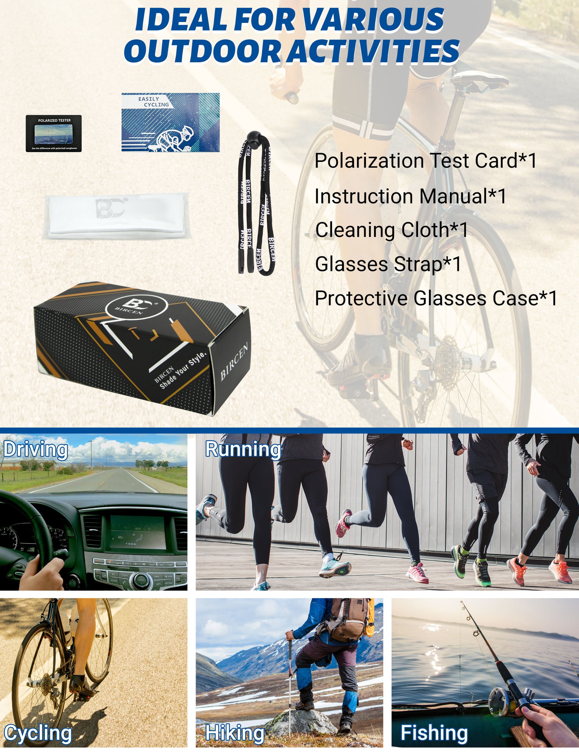BIRCEN Polarized Baseball Running Sunglasses: TR90 Sports Cycling Glasses for Men Women UV400 Protection for Driving MTB BCY332