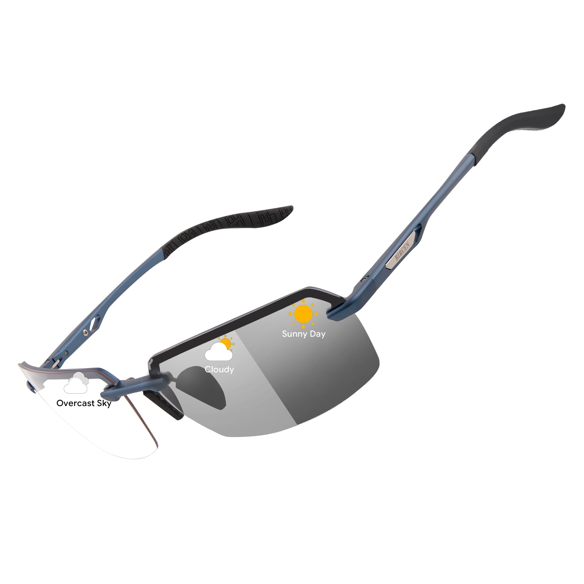 BIRCEN Mens Metal Photochromic Sunglasses: UV Protection Al-Mg Sun Glasses Ultra-light Rimless Shades for Driving Cycling