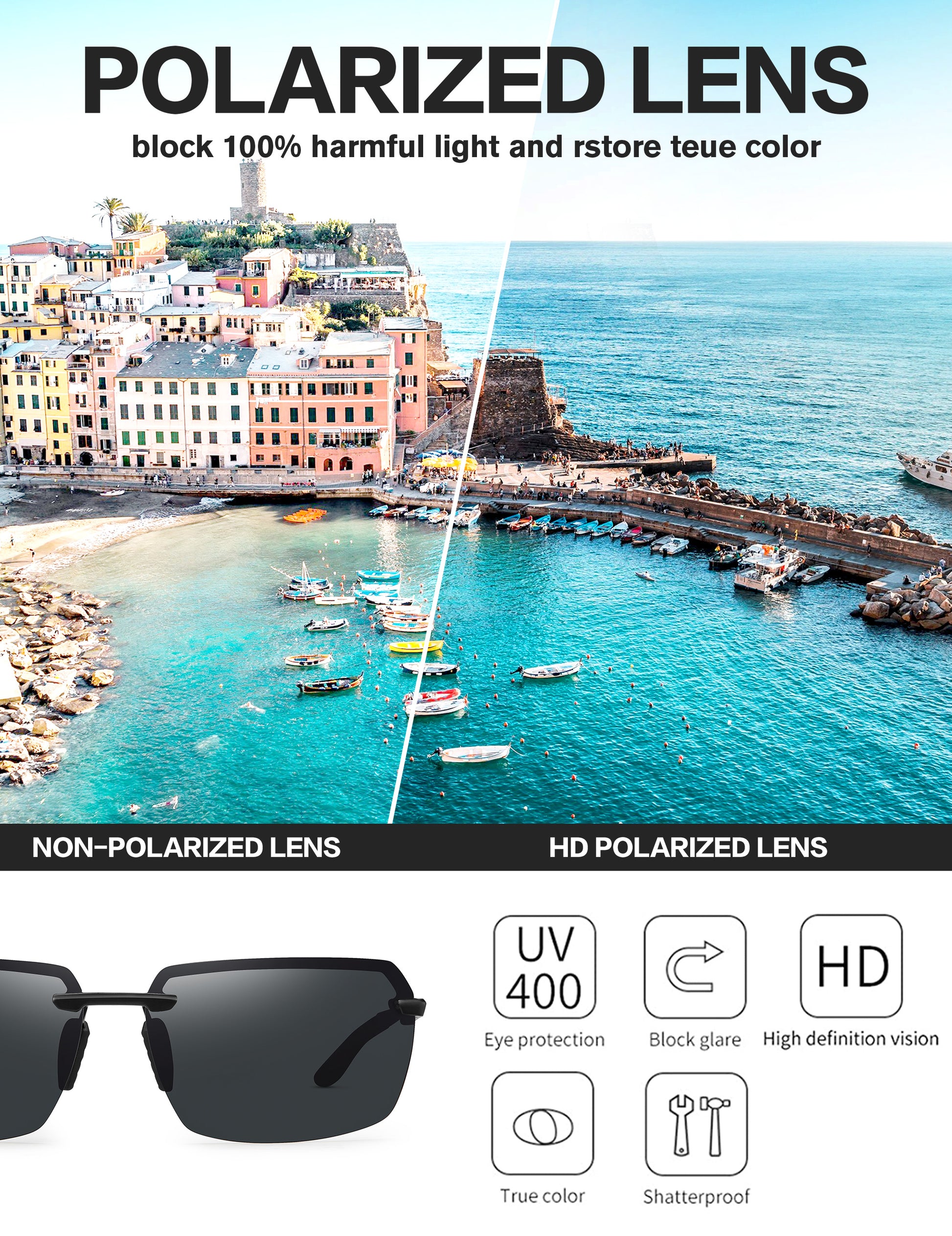 BIRCEN Polarized Sunglasses for Men - UV Protection Sports Sun Glasses Classic Black Shades BC8805