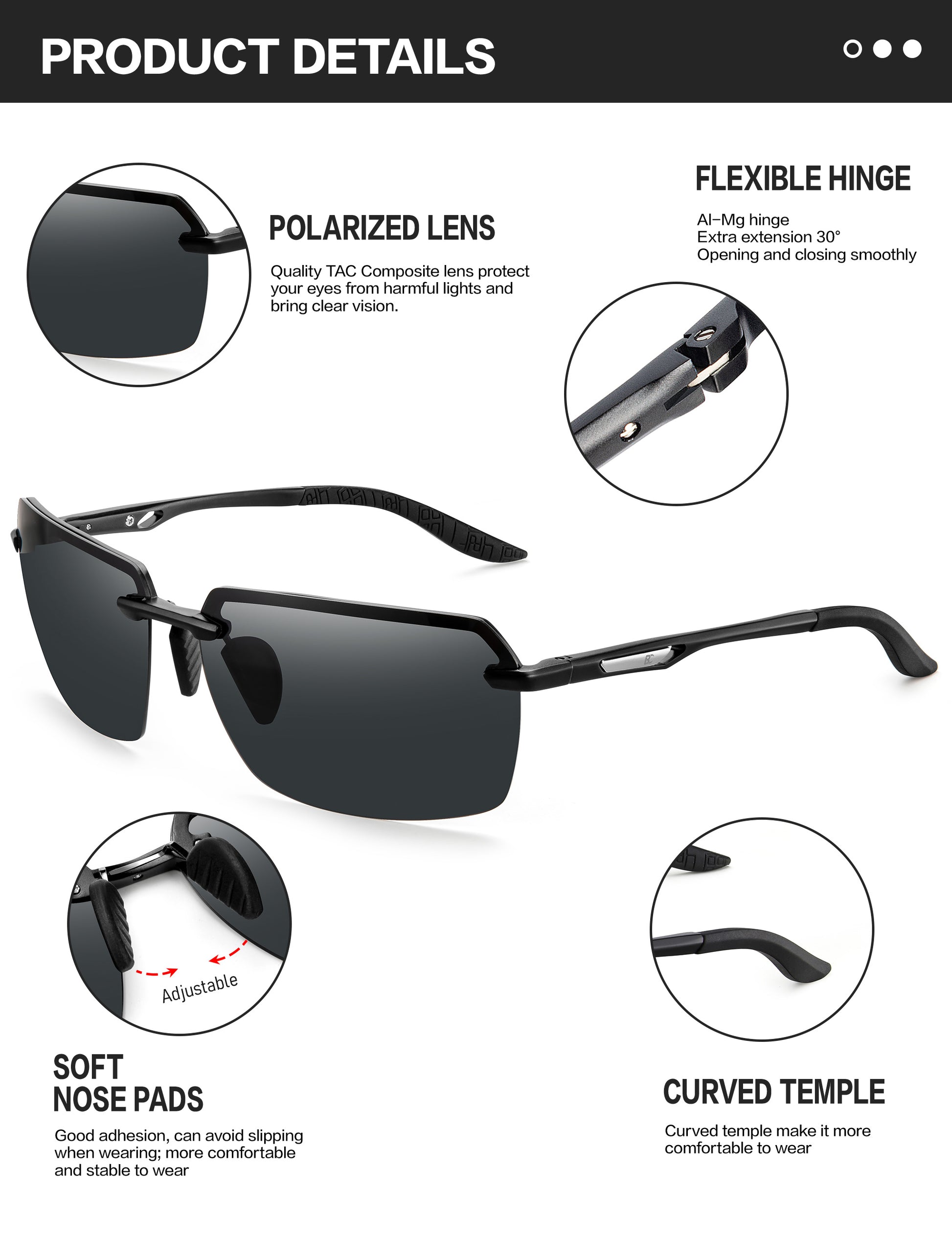 BIRCEN Polarized Sunglasses for Men - UV Protection Sports Sun Glasses Classic Black Shades BC8805