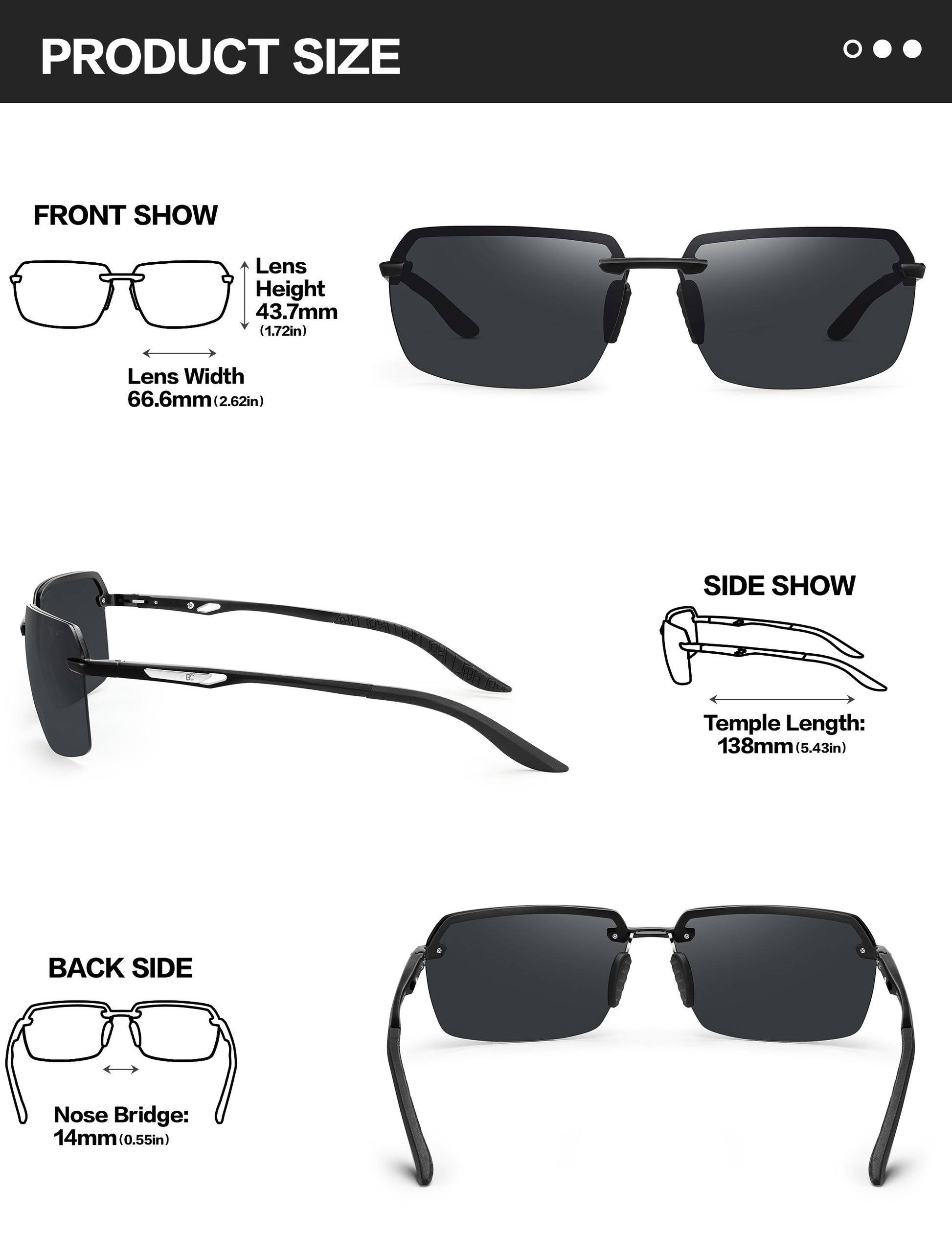 BIRCEN Polarized Sunglasses for Men - UV Protection Sports Sun Glasses Classic Black Shades BC8805