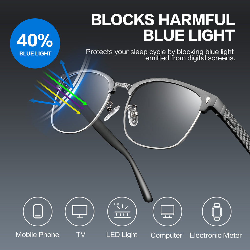 BIRCEN Blue Light Blocking Glasses: Al-Mg Metal Bluelight Computer Clear Glasses for Men Women Anti Eyestrain Office Home BC8806L