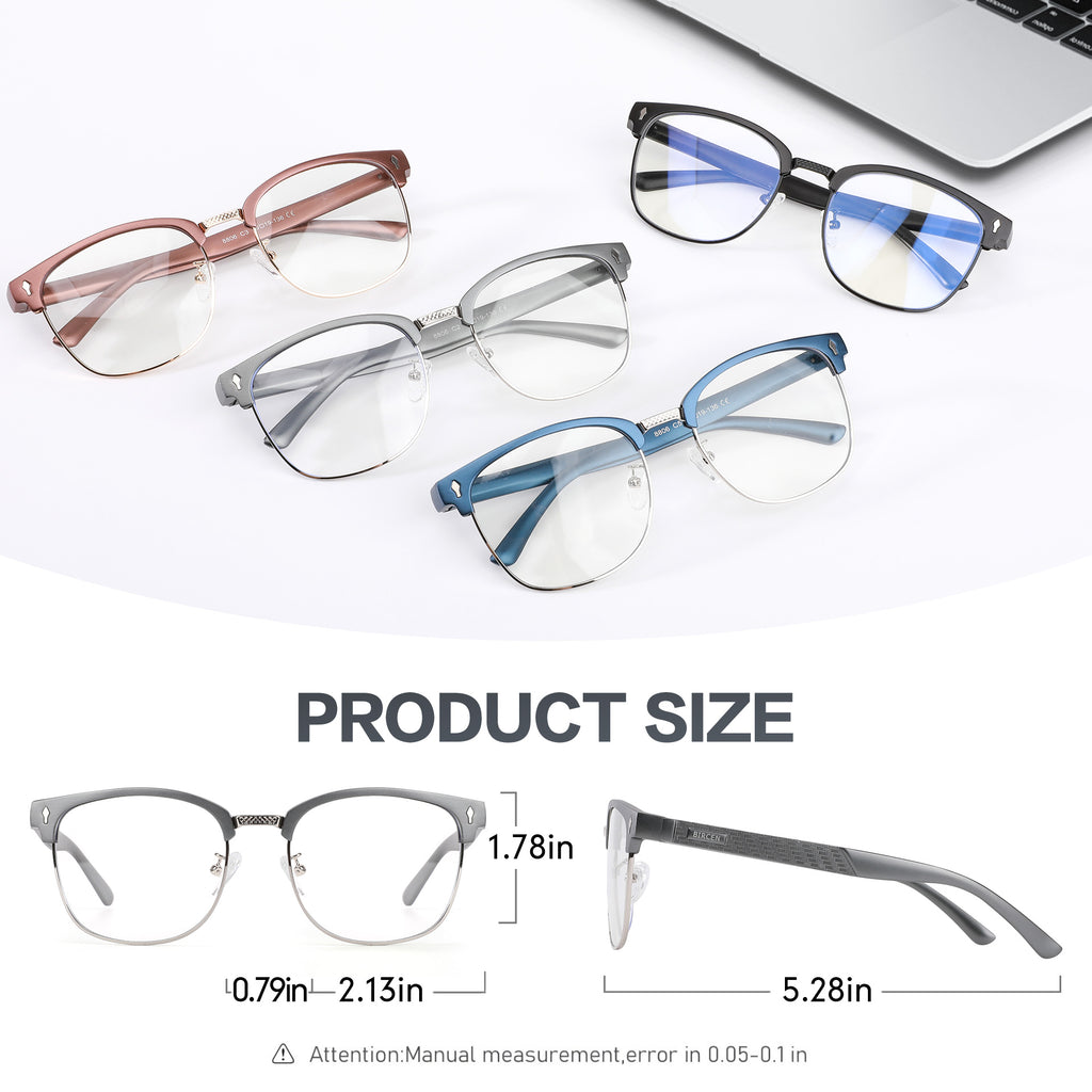 BIRCEN Blue Light Blocking Glasses: Al-Mg Metal Bluelight Computer Clear Glasses for Men Women Anti Eyestrain Office Home BC8806L