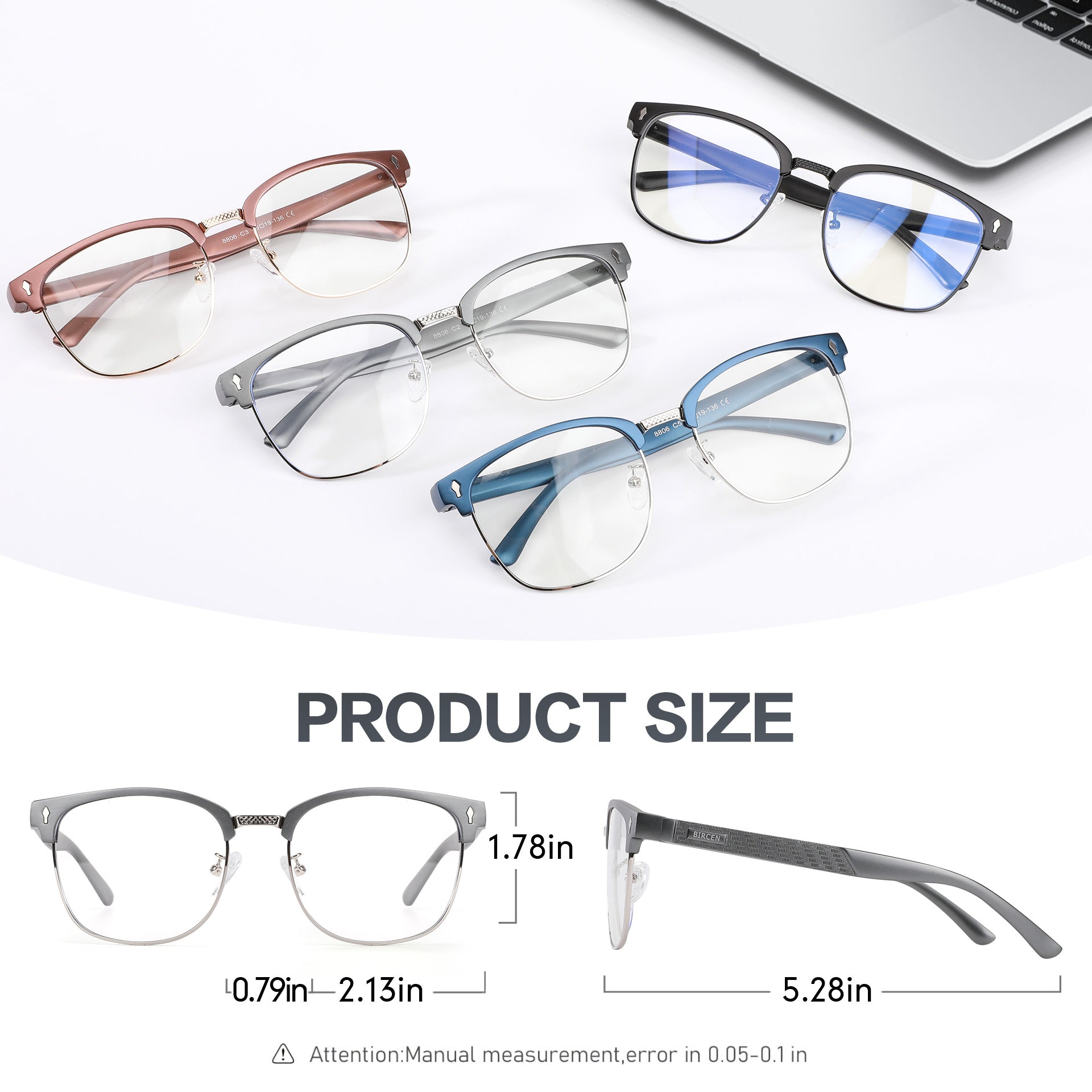 BIRCEN Blue Light Blocking Glasses: Al-Mg Metal Bluelight Computer Clear Glasses for Men Women Anti Eyestrain Office Home BC8806L