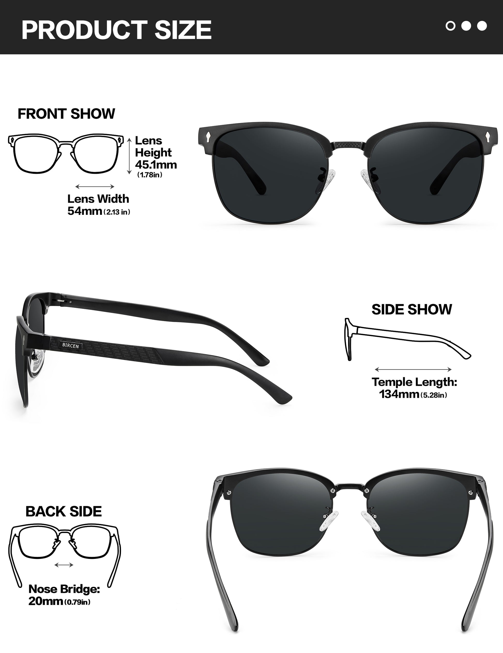 BIRCEN Polarized Sunglasses for Men UV - Protection Classic Shades for Driving Sports Fishing with Al-Mg Metal Frame