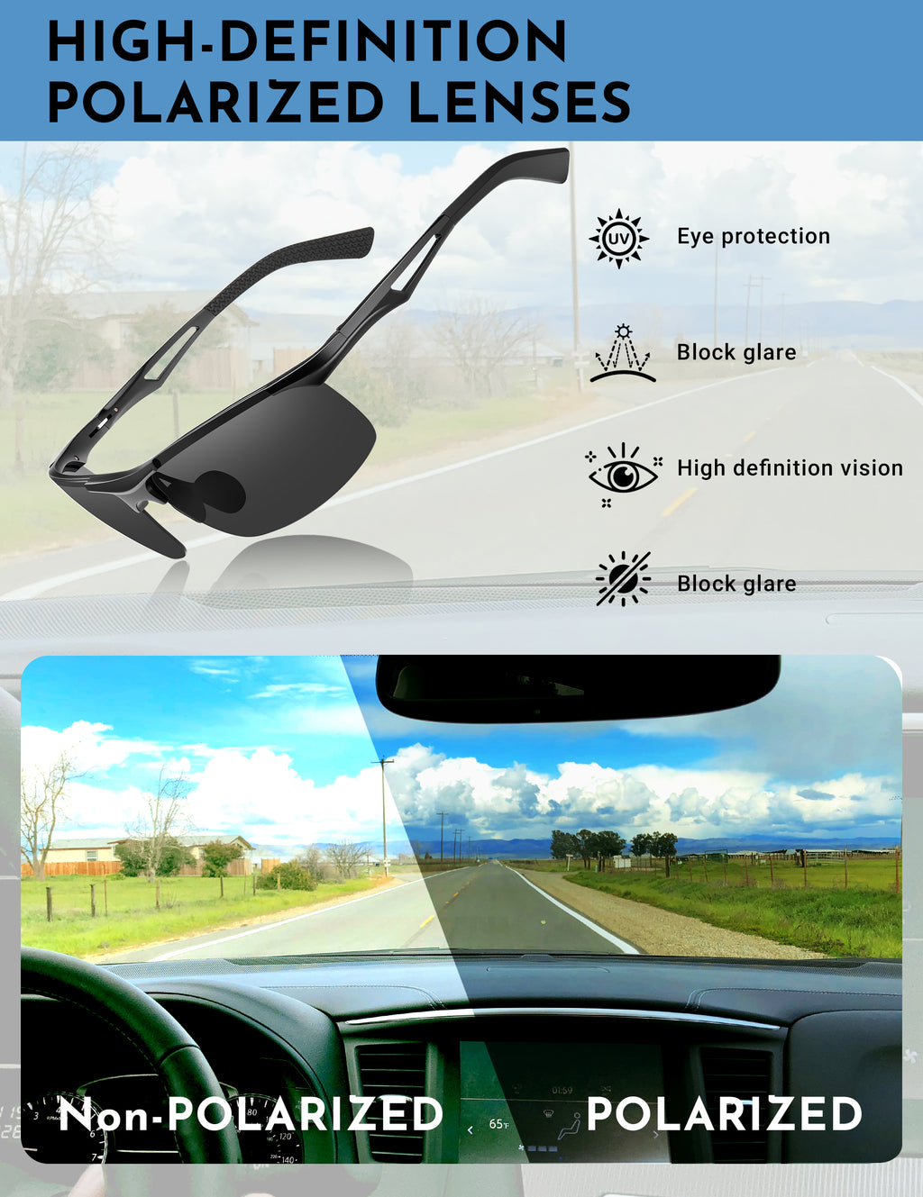 BIRCEN Polarized Anti-Glare Sunglasses for Men: Lightweight Metal Wrap around Sun Glasses UV Protection for Driving Fishing BC8808