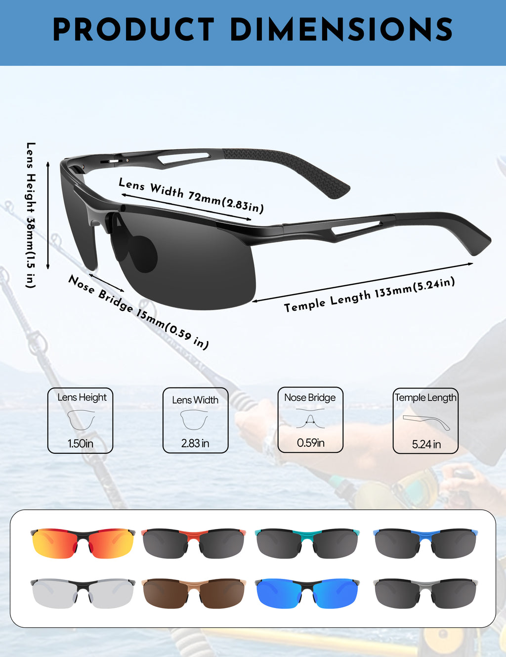 BIRCEN Polarized Anti-Glare Sunglasses for Men: Lightweight Metal Wrap around Sun Glasses UV Protection for Driving Fishing BC8808