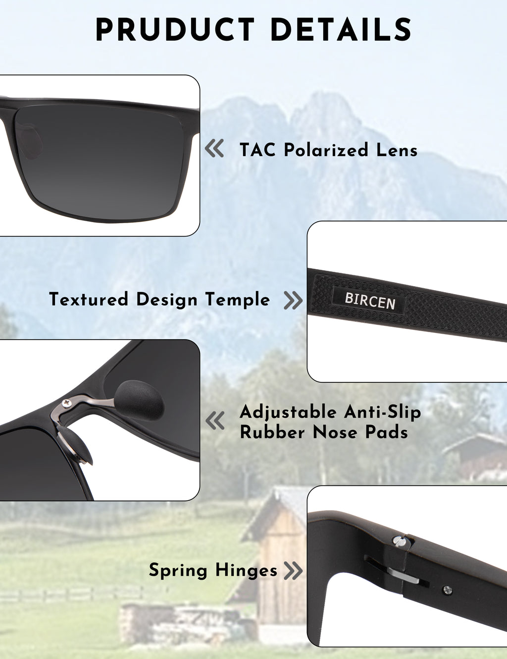 BIRCEN Mens Polarized Sunglasses for Driving: UV Protection Anti Glare Sun Glasses Lightweight Metal Shade for Travel Fishing BC8809