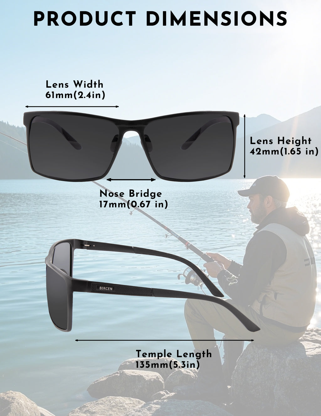 BIRCEN Mens Polarized Sunglasses for Driving: UV Protection Anti Glare Sun Glasses Lightweight Metal Shade for Travel Fishing BC8809