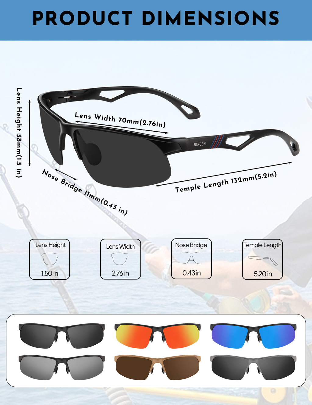 BIRCEN Polarized Sunglasses for Men UV-Protection: Lightweight Wrap-around Metal Sun glasses Anti Glare for Fishing Driving BC8810