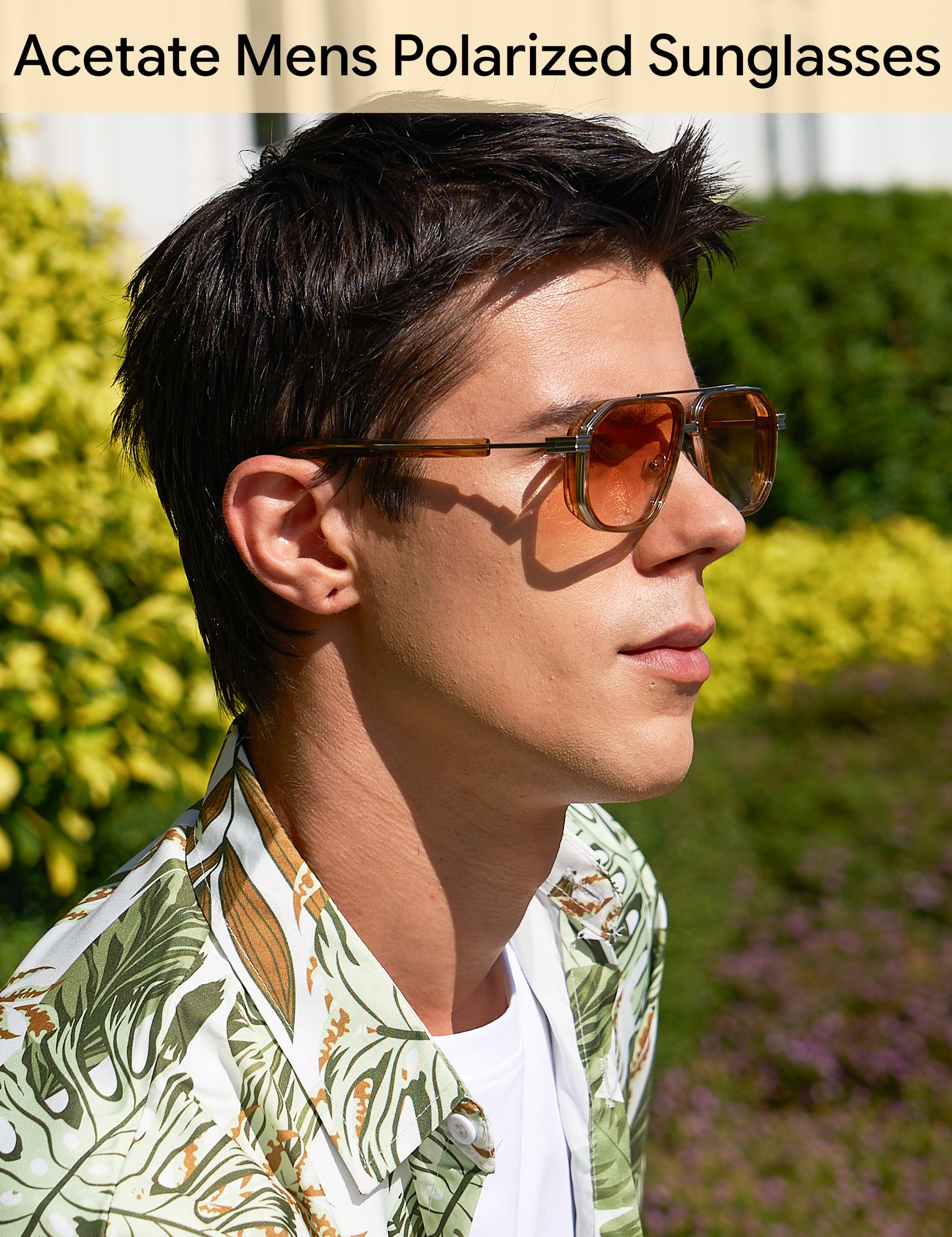 BIRCEN Men's Polarized Aviator Sunglasses: Acetate Luxury Trendy Sun Glasses Anti-Glare UV Protection for Driving & Travel BC8812
