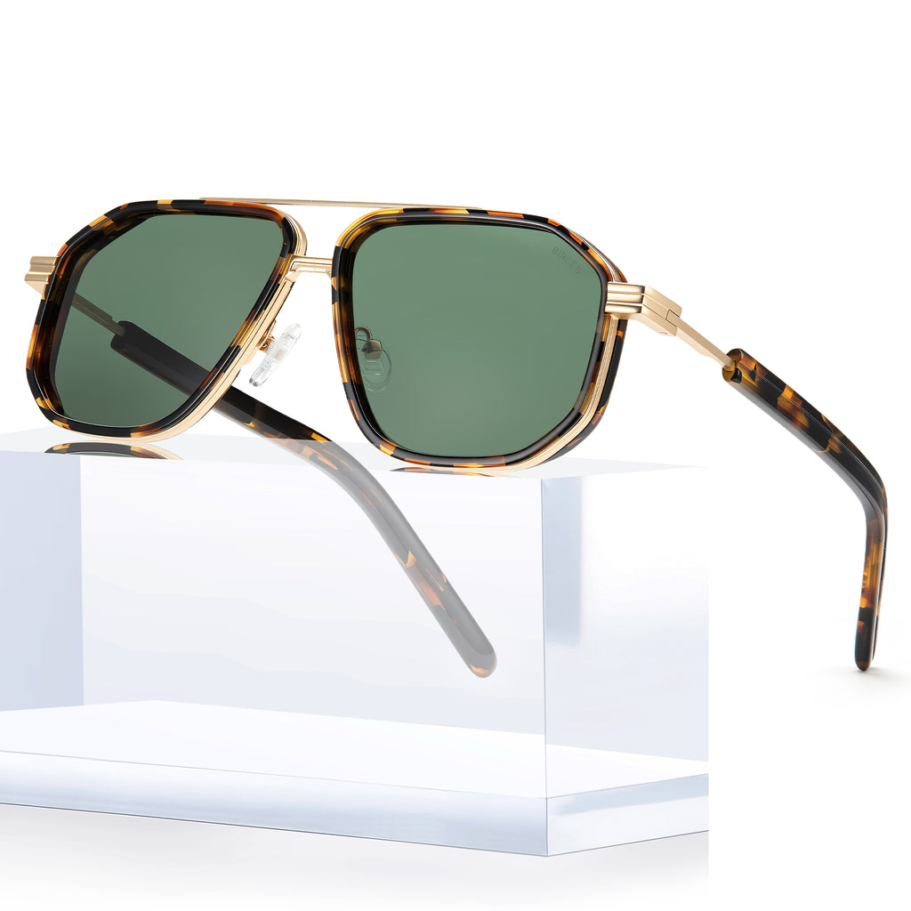 BIRCEN Men's Polarized Aviator Sunglasses: Acetate Luxury Trendy Sun Glasses Anti-Glare UV Protection for Driving & Travel