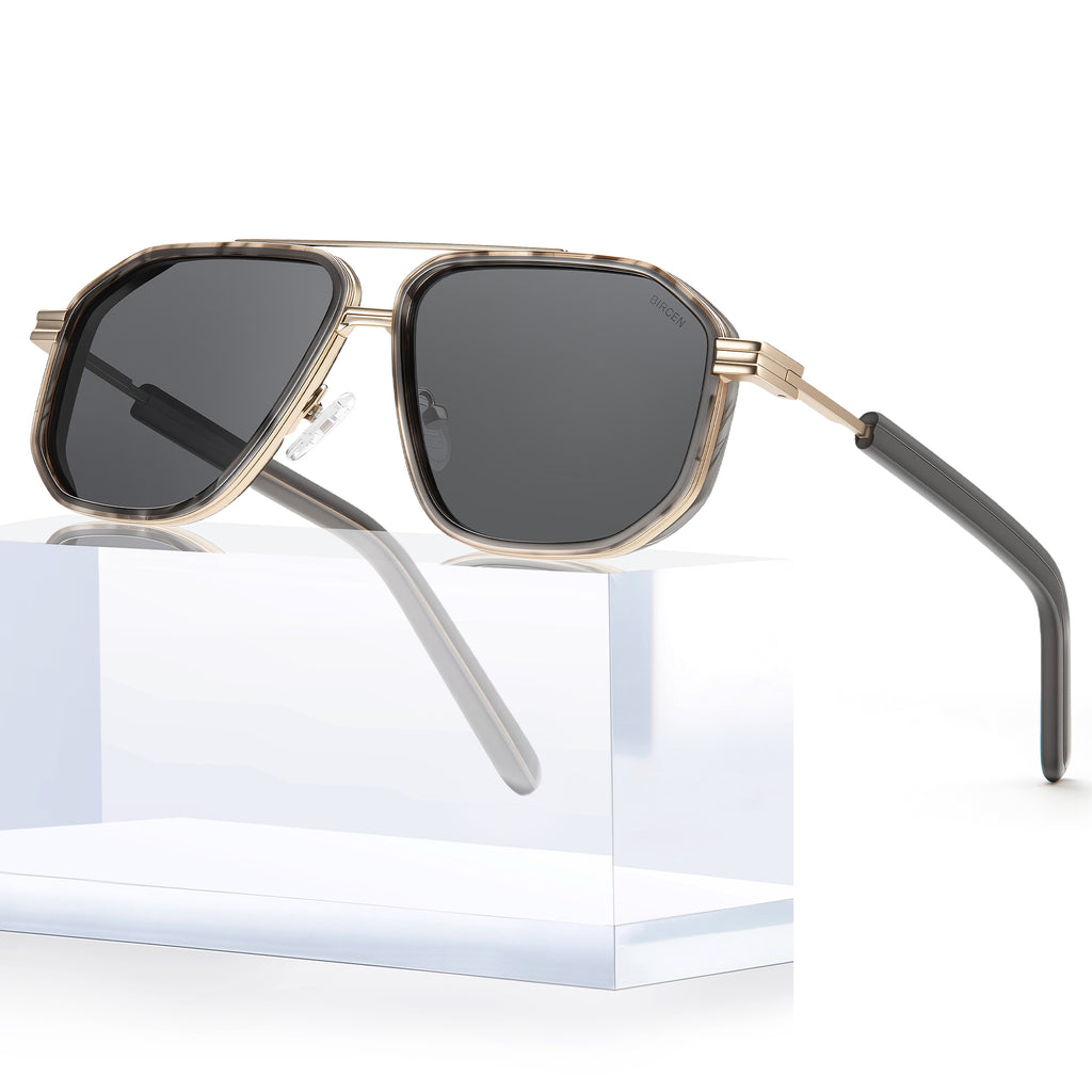 BIRCEN Men's Polarized Aviator Sunglasses: Acetate Luxury Trendy Sun Glasses Anti-Glare UV Protection for Driving & Travel