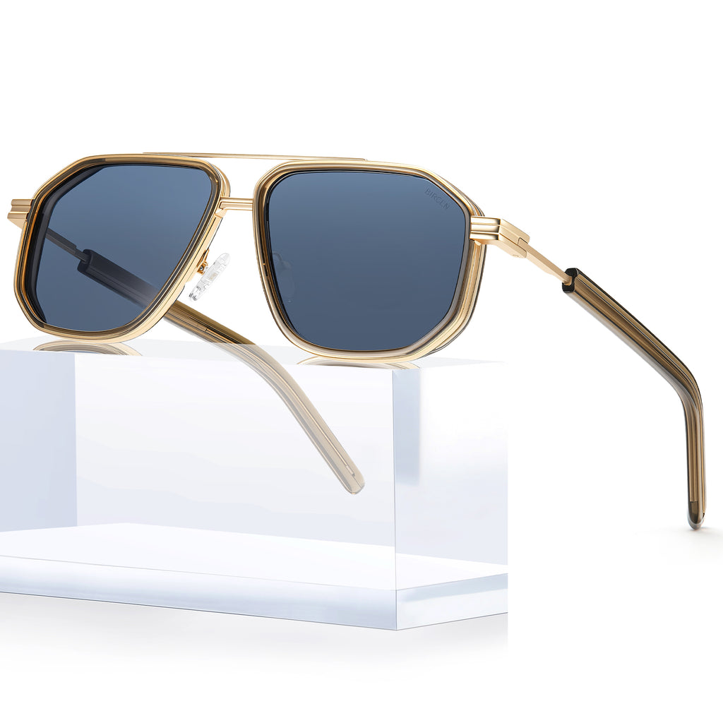 BIRCEN Men's Polarized Aviator Sunglasses: Acetate Luxury Trendy Sun Glasses Anti-Glare UV Protection for Driving & Travel