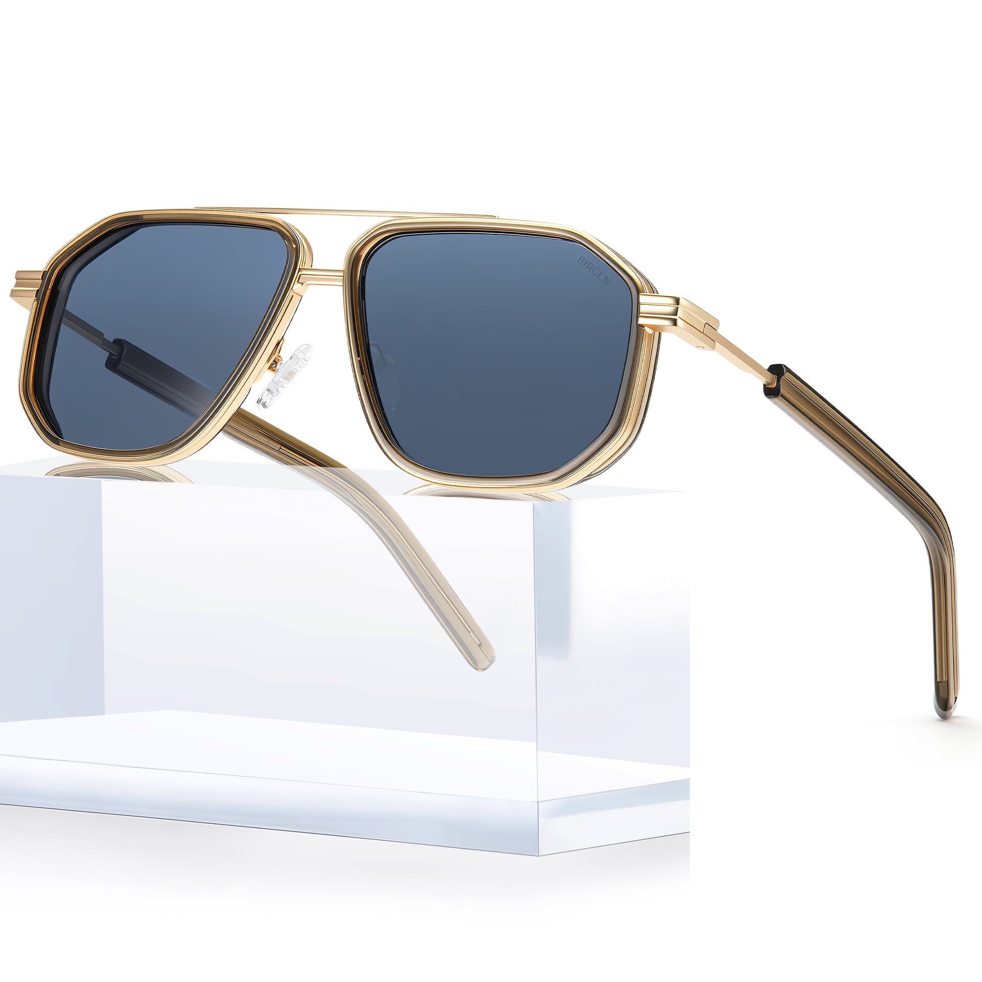 BIRCEN Men's Polarized Aviator Sunglasses: Acetate Luxury Trendy Sun Glasses Anti-Glare UV Protection for Driving & Travel