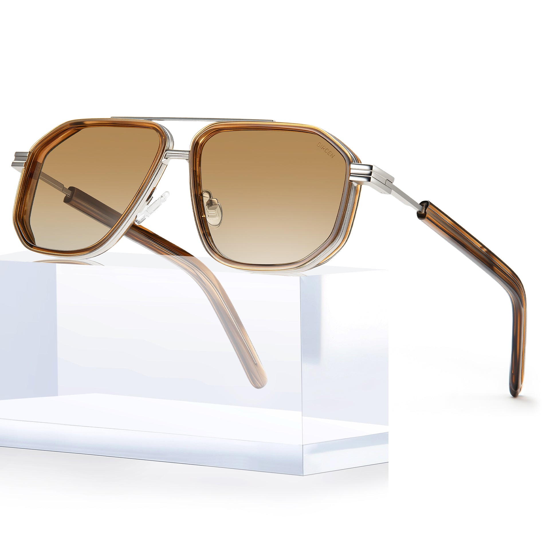 BIRCEN Men's Polarized Aviator Sunglasses: Acetate Luxury Trendy Sun Glasses Anti-Glare UV Protection for Driving & Travel