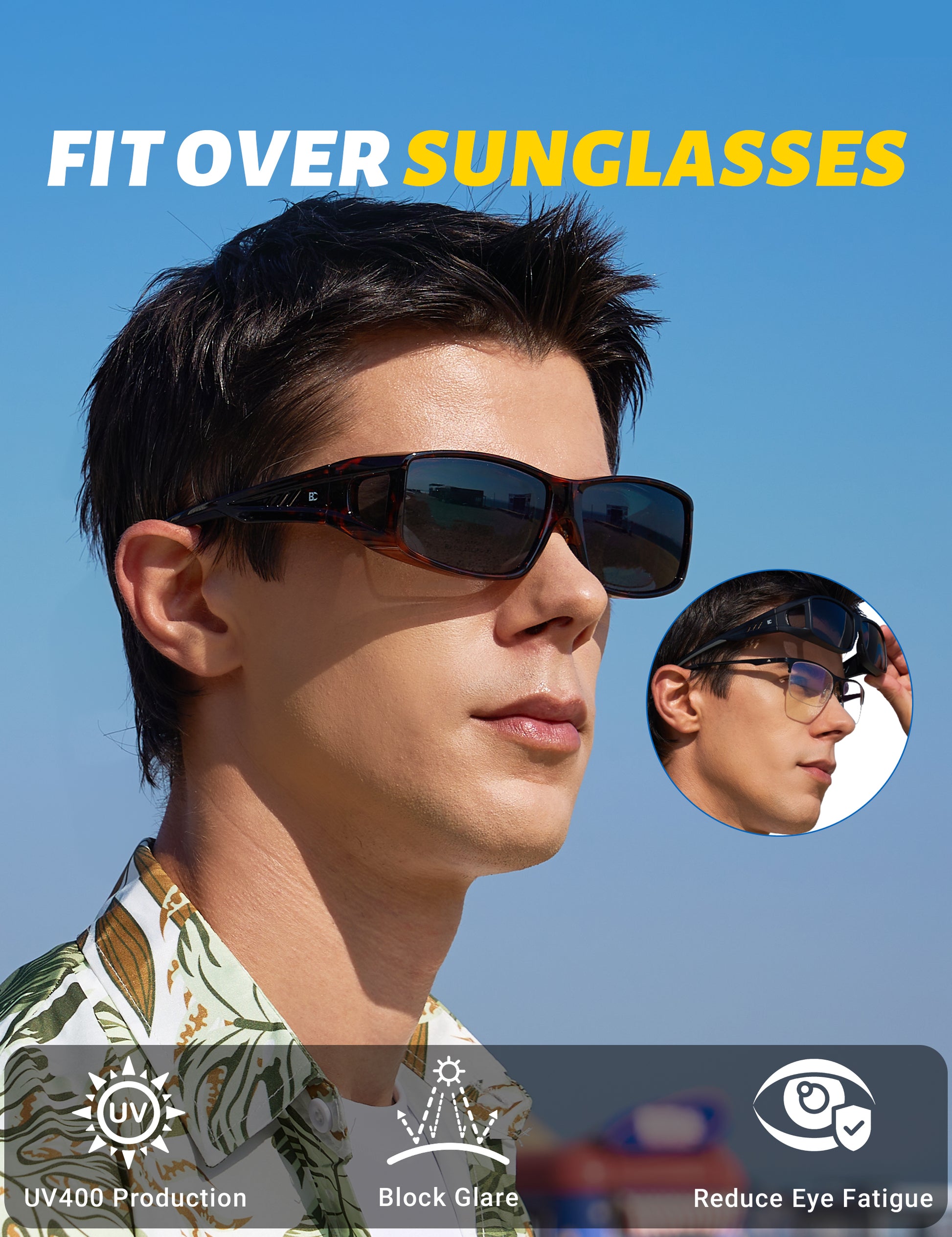 BIRCEN Polarized Fit Over Sunglasses: UV Protection Wrap Around TR90 Sunglasses Over Glasses for Men Women Driving Fishing BCT993