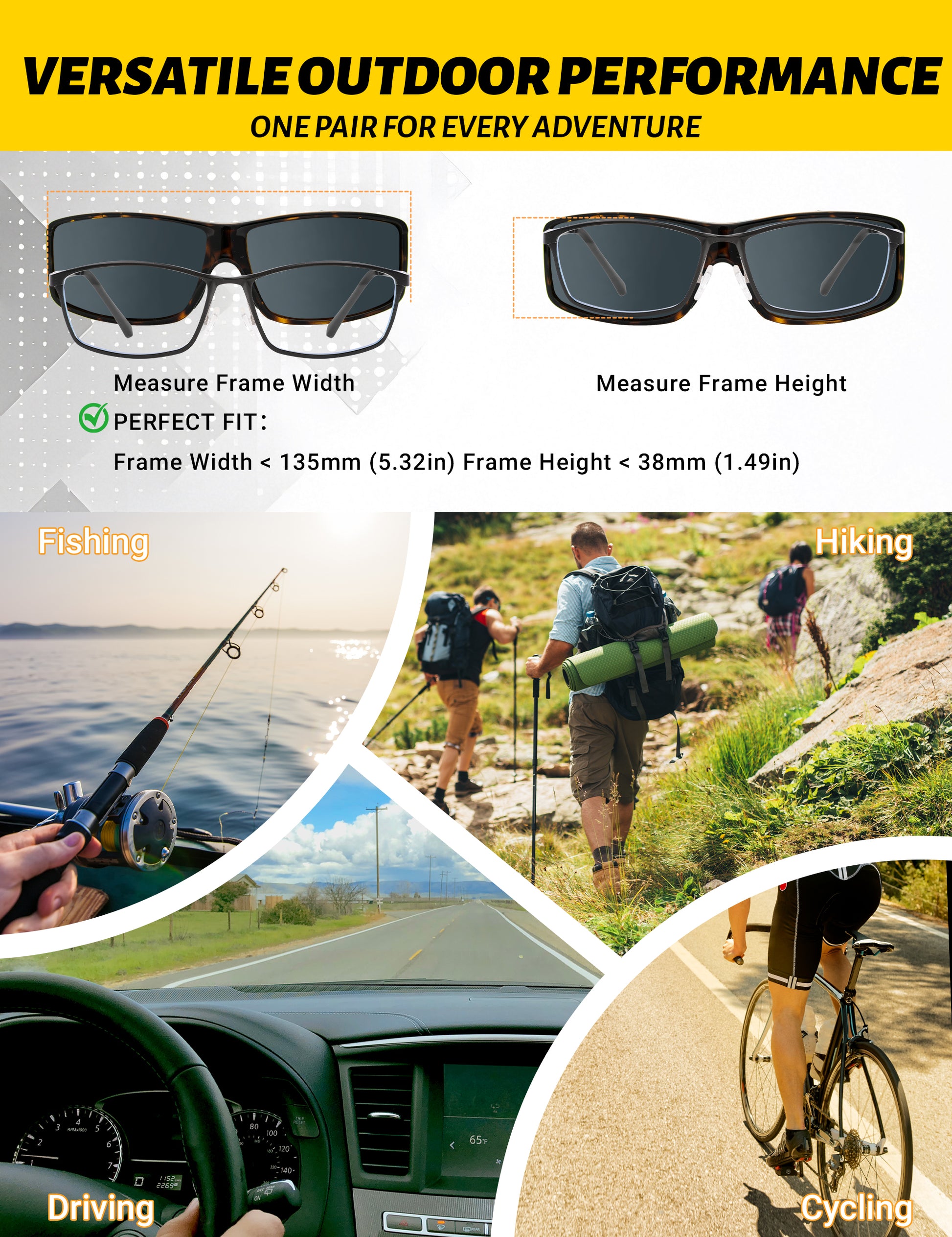 BIRCEN Polarized Fit Over Sunglasses: UV Protection Wrap Around TR90 Sunglasses Over Glasses for Men Women Driving Fishing BCT993