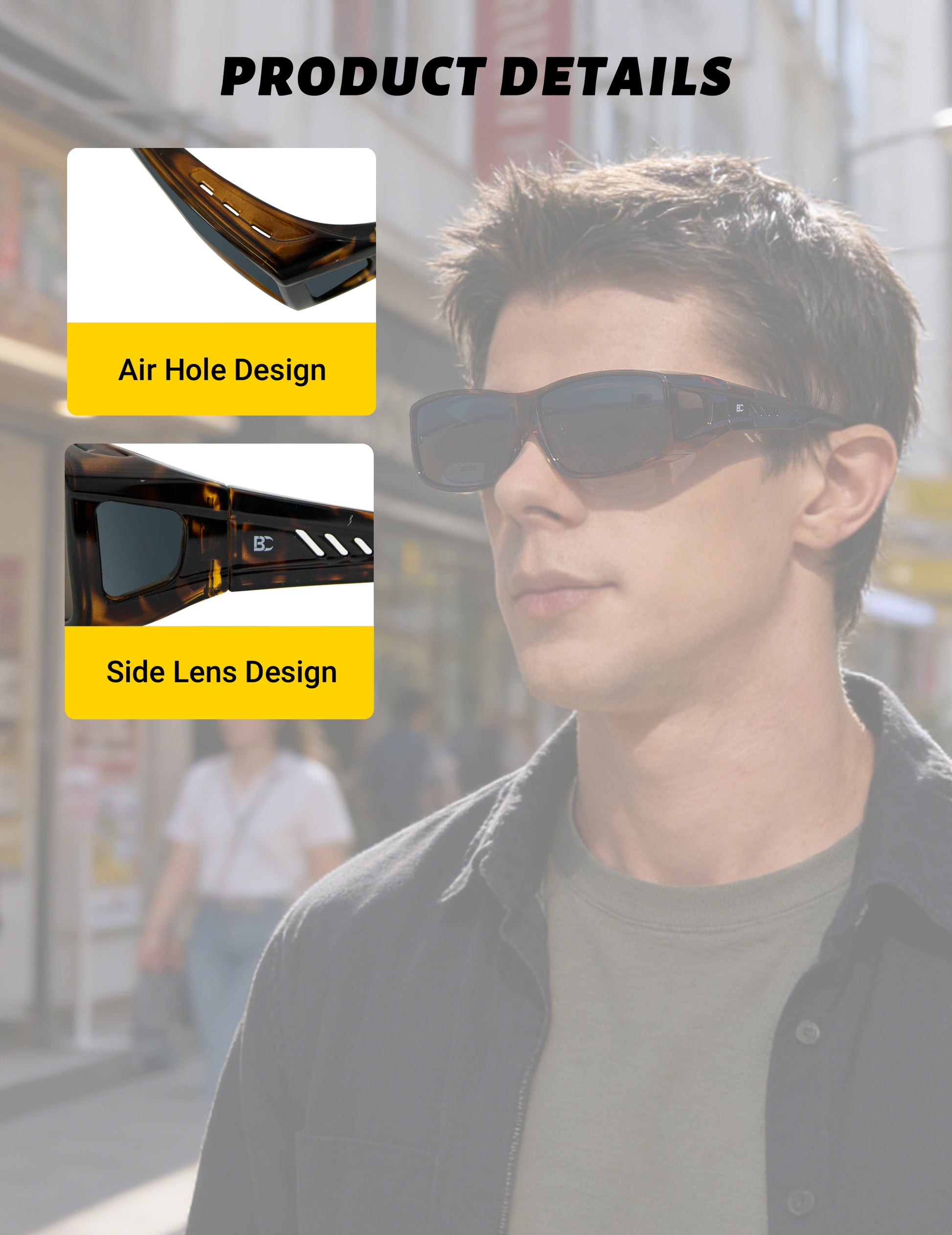BIRCEN Polarized Fit Over Sunglasses: UV Protection Wrap Around TR90 Sunglasses Over Glasses for Men Women Driving Fishing BCT993
