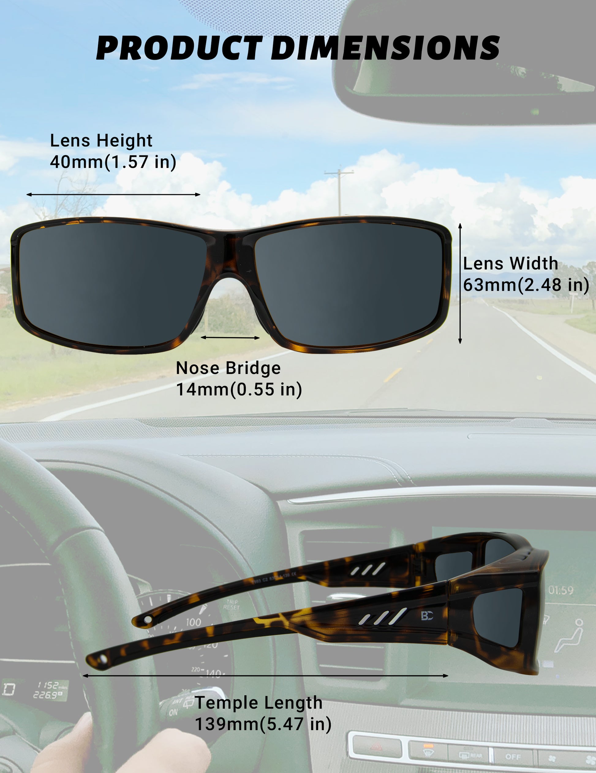 BIRCEN Polarized Fit Over Sunglasses: UV Protection Wrap Around TR90 Sunglasses Over Glasses for Men Women Driving Fishing BCT993