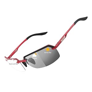 BIRCEN Mens Metal Photochromic Sunglasses: UV Protection Al-Mg Sun Glasses Ultra-light Rimless Shades for Driving Cycling BC8805B