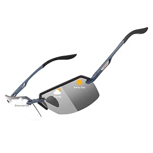BIRCEN Mens Metal Photochromic Sunglasses: UV Protection Al-Mg Sun Glasses Ultra-light Rimless Shades for Driving Cycling BC8805B