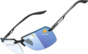 BIRCEN Mens Metal Photochromic Sunglasses: UV Protection Al-Mg Sun Glasses Ultra-light Rimless Shades for Driving Cycling BC8805B